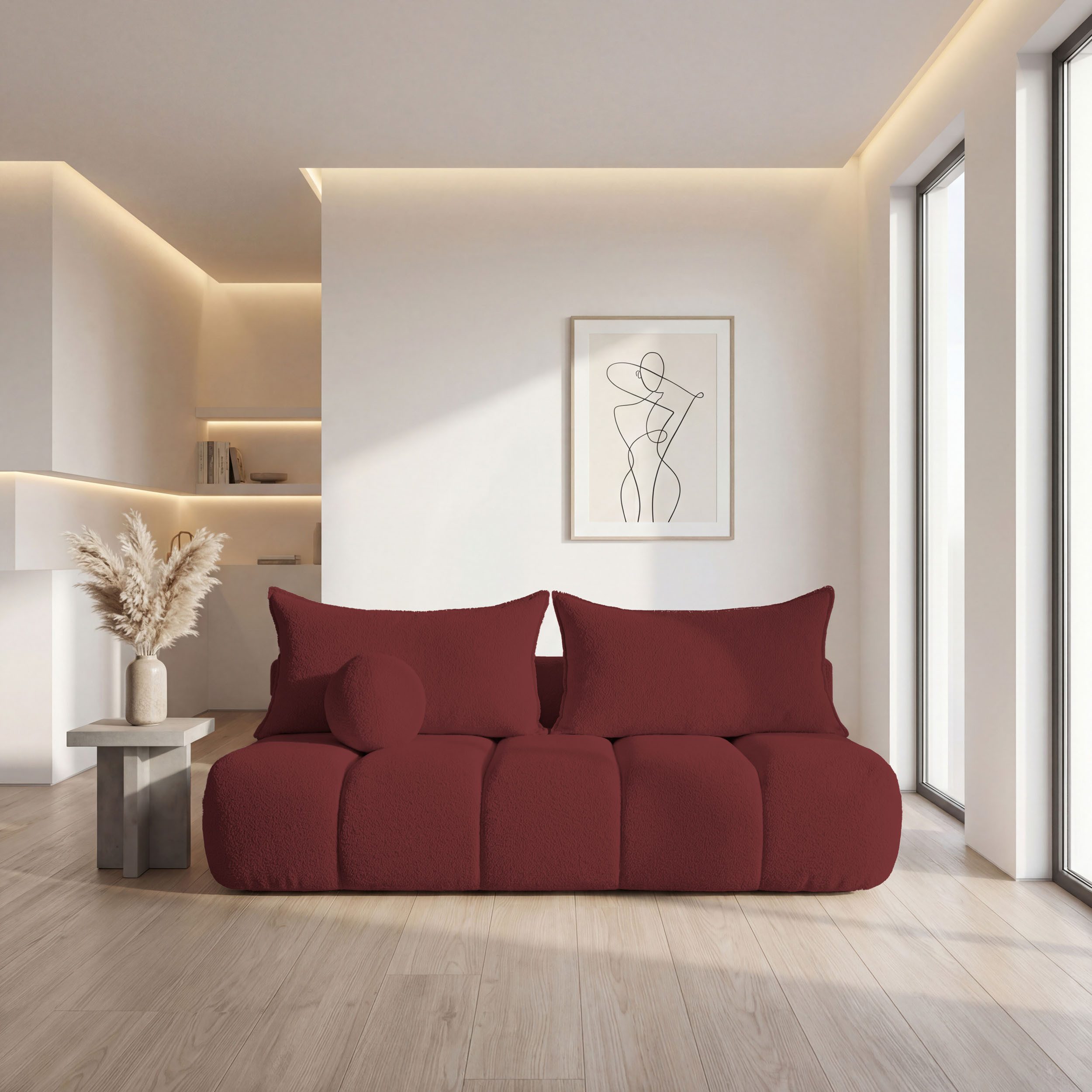 WFL GROUP Schlafsofa Milla mit Bettkasten – 3 Sitzer Couch mit Schlaffunktion, Bettfunktion, MADE IN EU, Schlaffläche 150 × 200 cm, Skandinavische Polstercouch im modernen Design – Weicher Boucle