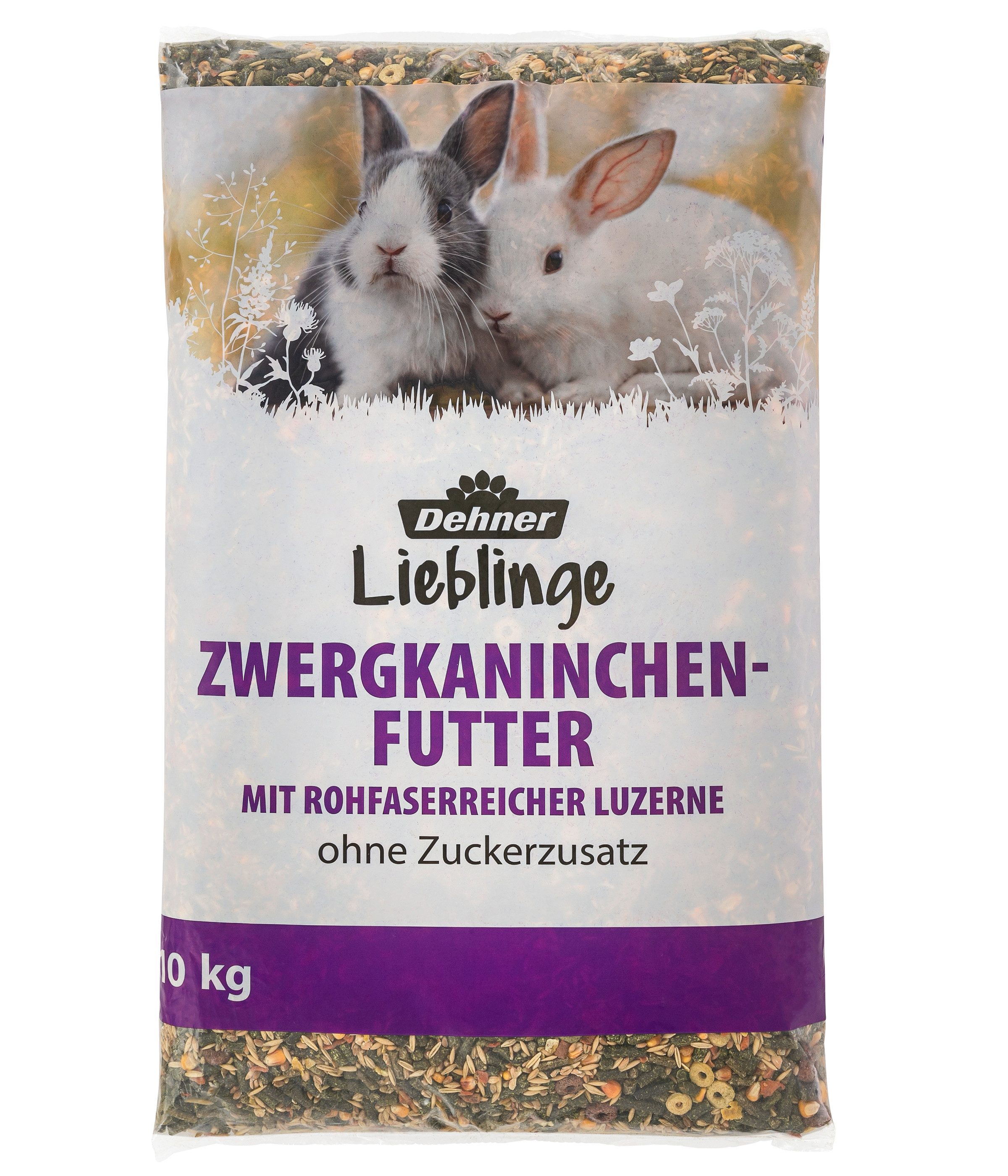 Dehner Zwergkaninchen-Futter, mit rohfaserreicher Luzerne, Hauptfutter für: Zwergkaninchen, Kaninchen, Kleintiere, Nager, 10 kg
