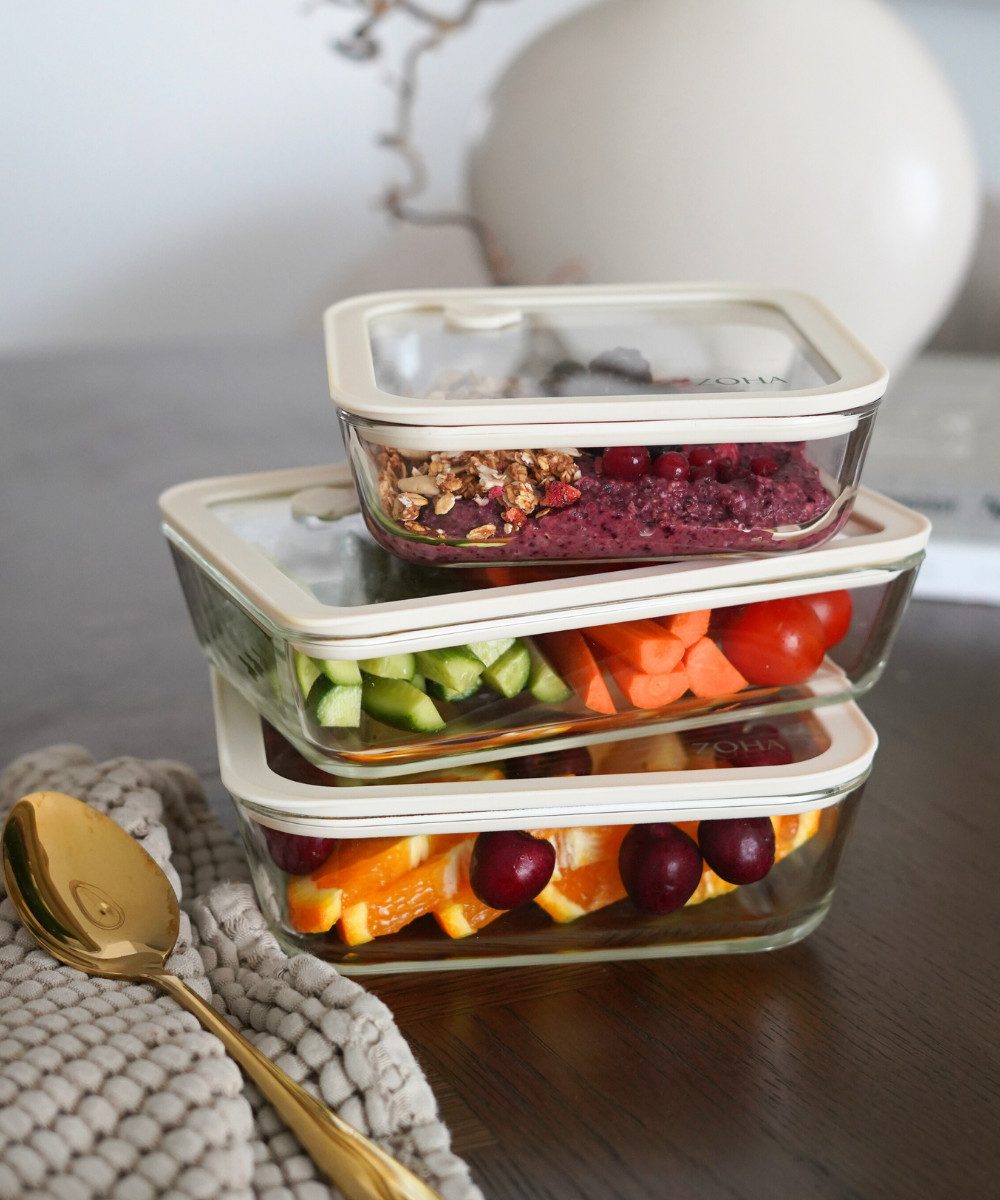 Zoha Frischhaltedose - Ofenfeste Frischhaltedosen luftdicht mit Glasdeckel, (3-tlg), Borosilikatglas mit luftdichtem Deckel