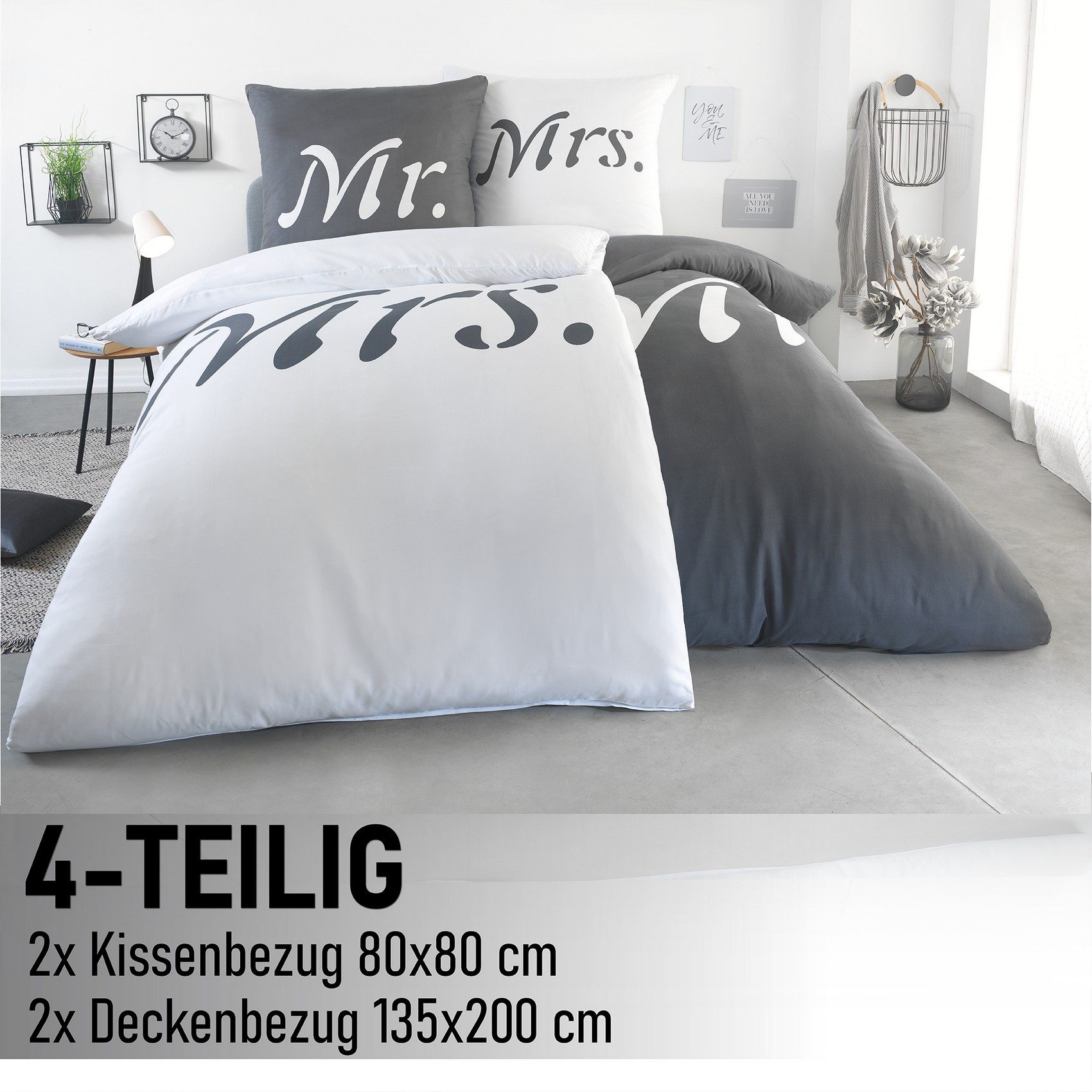 Kuscheli Partnerbettwäsche 2x 135x200 + 2x 80x80 cm atmungsaktiver Bettbezu günstig online kaufen