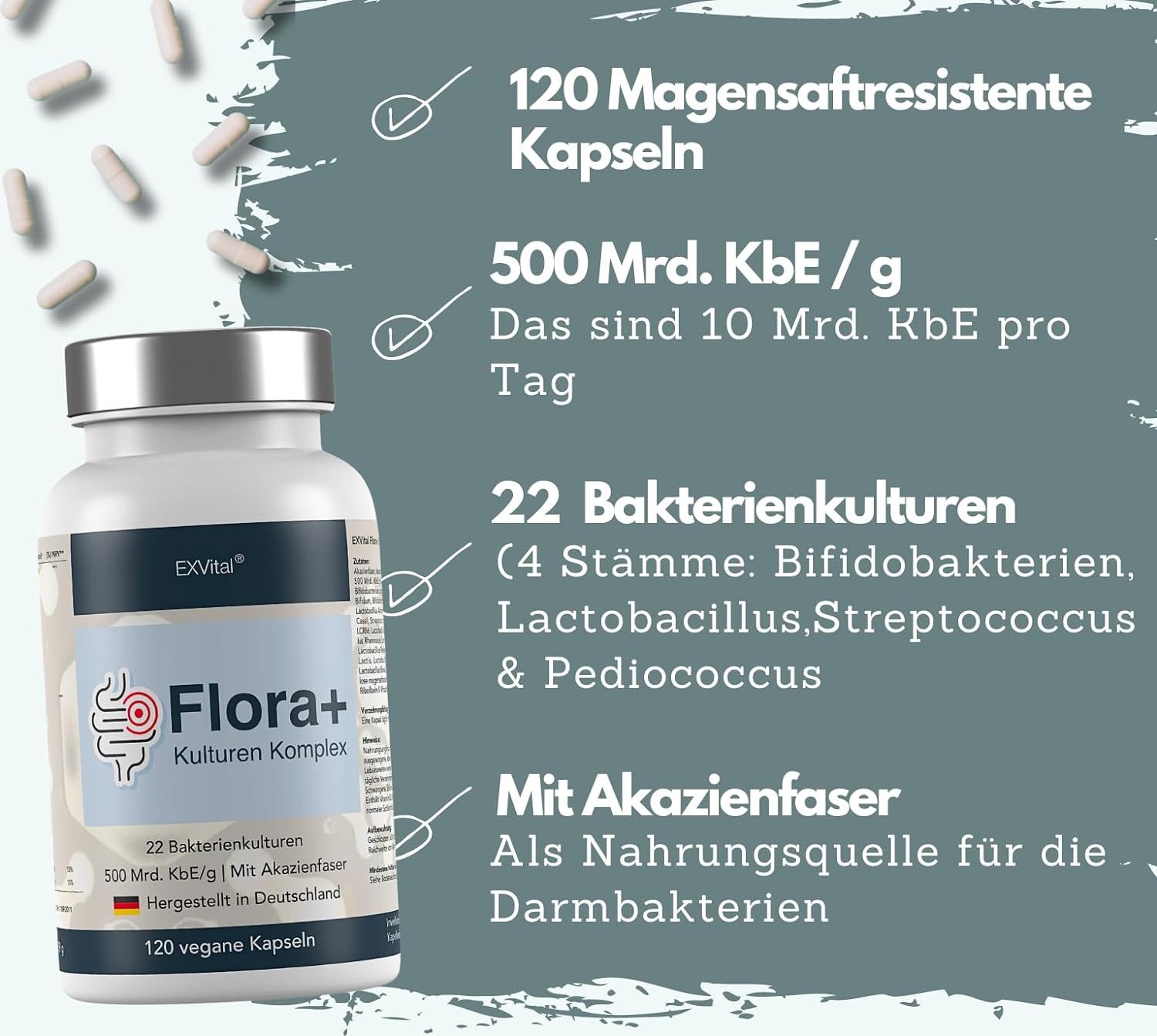 Flora+ Kulturen Komplex, 500 Mrd. KBE/g - 22 Bakterienkulturen Kapseln, 120 St., 39 g