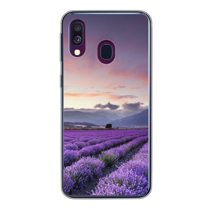 MuchoWow Handyhülle Ein schönes Lavendelfeld bei Sonnenuntergang Handyhülle Samsung Galaxy A40 Smartphone-Bumper Print Handy