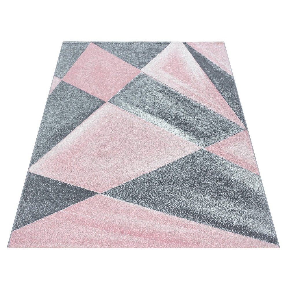 Giantore, rechteck Florhöhe Designteppich mm 7 Pink modern,