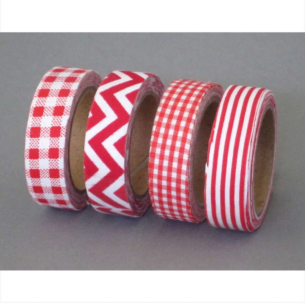 Gasper Bastelband Stoff-Klebetape 4er Set. 1,5cm x 3m. Textil Klebeband, Tape
