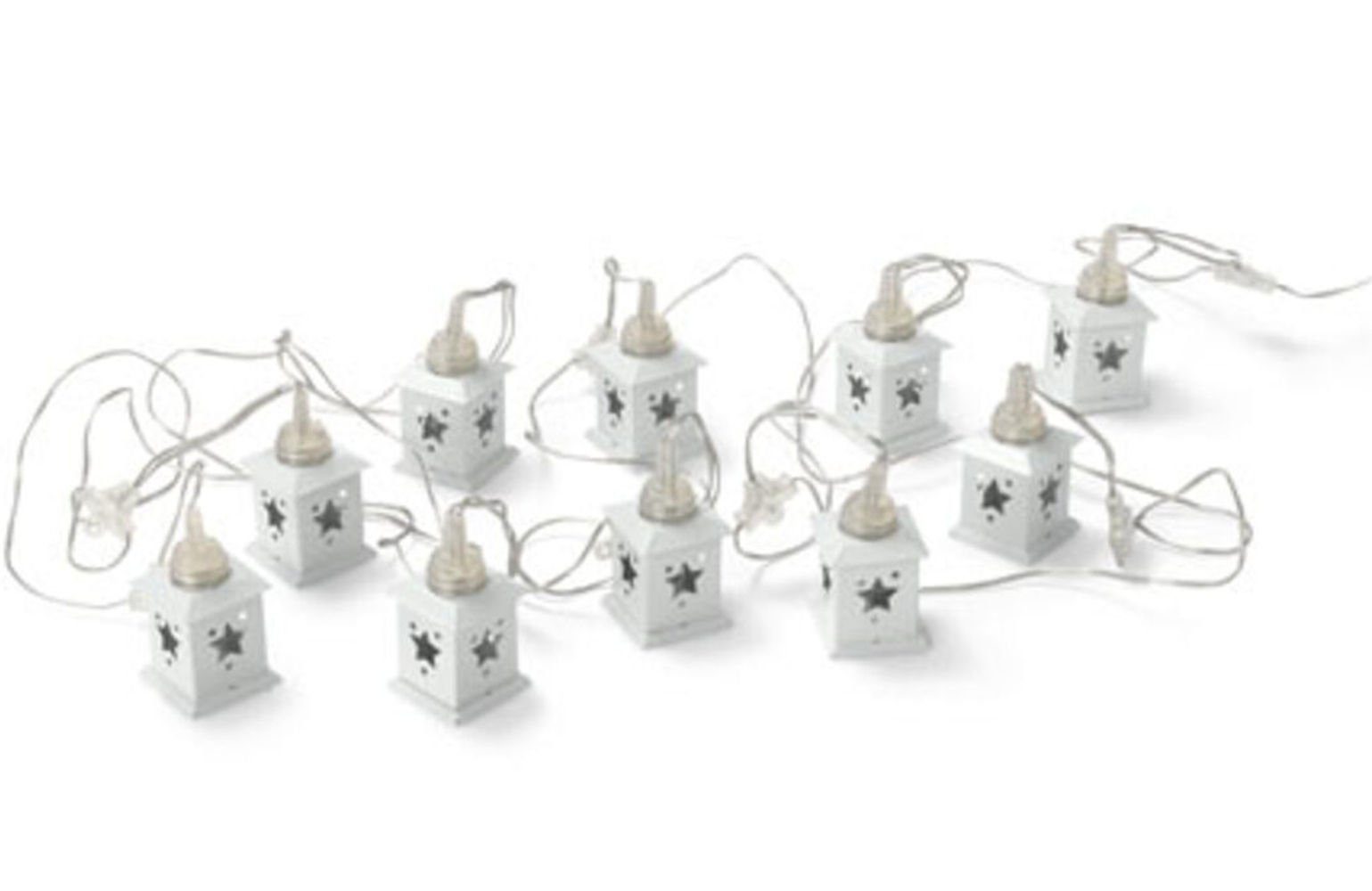 Tchibo LED-Lichterkette LED-Projektor-Lichterkette, 10x Laternen matt weiß  Metall