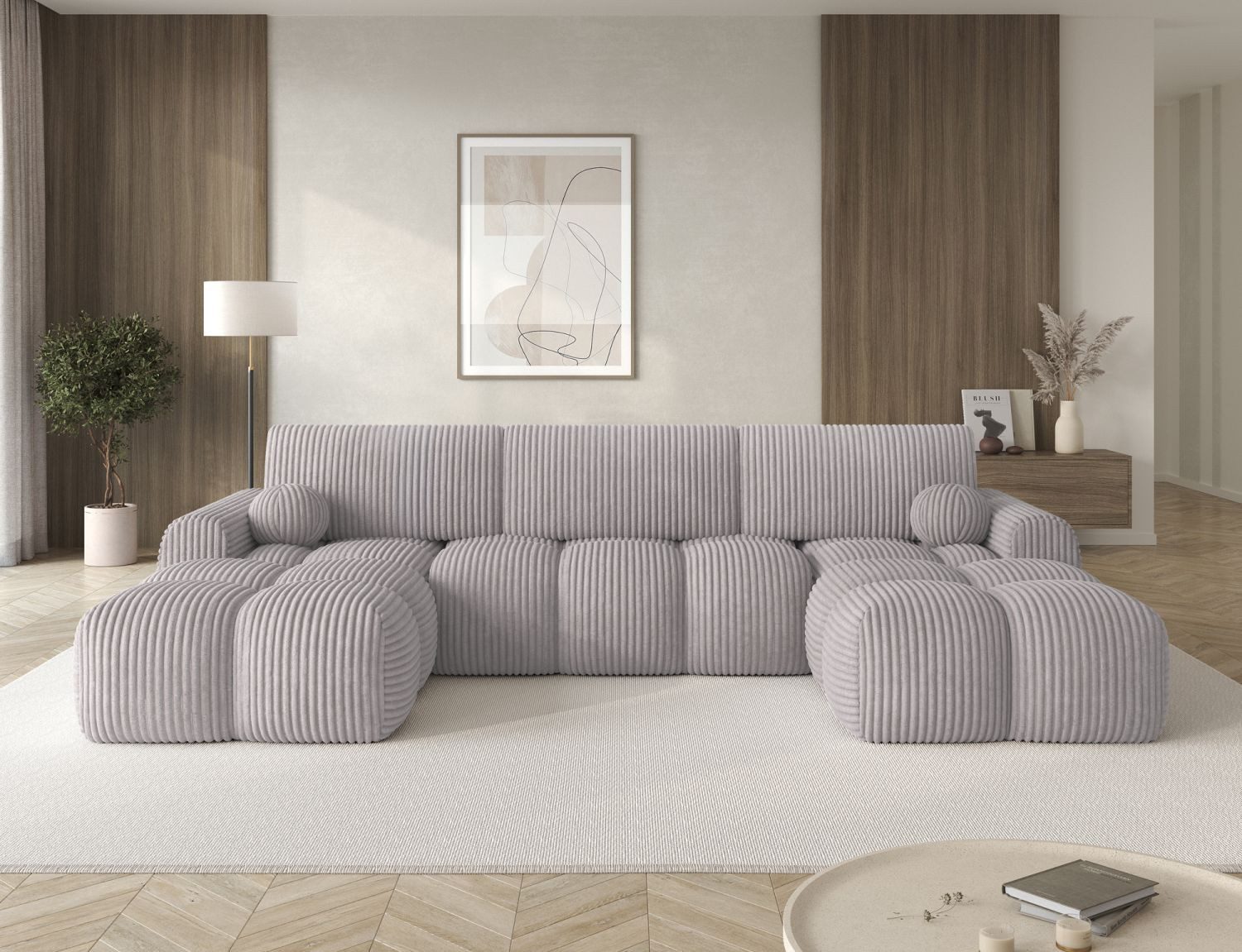 Lukas Möbel Wohnlandschaft U-Sofa Wohnlandschaft Viena mit Bettfunktion in Bubble-Look, Ecksofa in U-Form, mit Bettkasten, Breite 319 cm, made in Europe