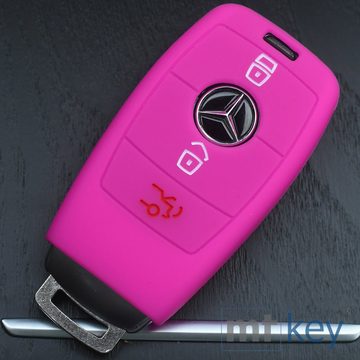 mt-key Schlüsseltasche Autoschlüssel Softcase Silikon Schutzhülle Pink, für Mercedes Benz E-Klasse W213 S213 C238 A238 3 Tasten KEYLESS