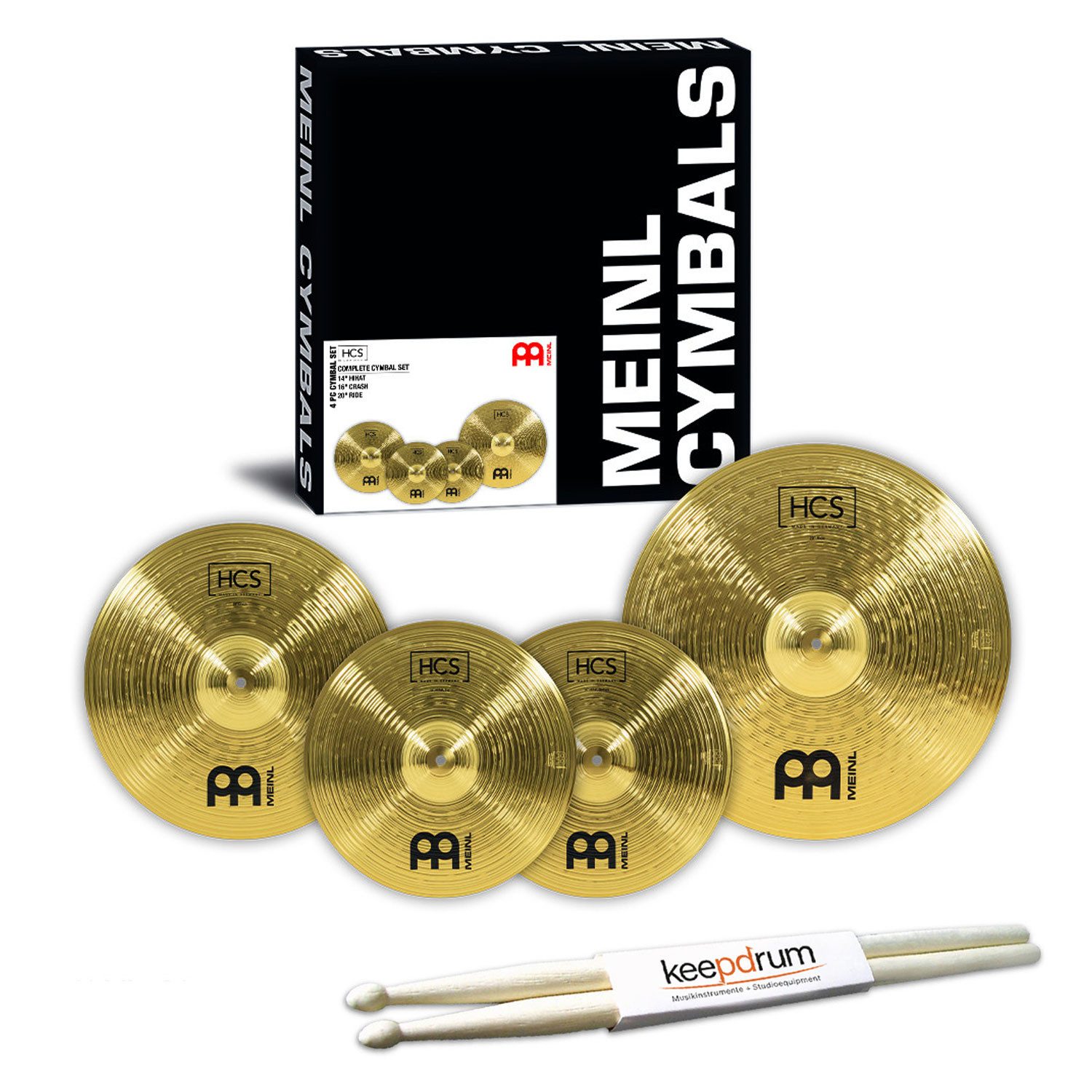 Meinl Cymbals Becken Meinl Beckenset HCS141620 mit Schlagzeugstöcken