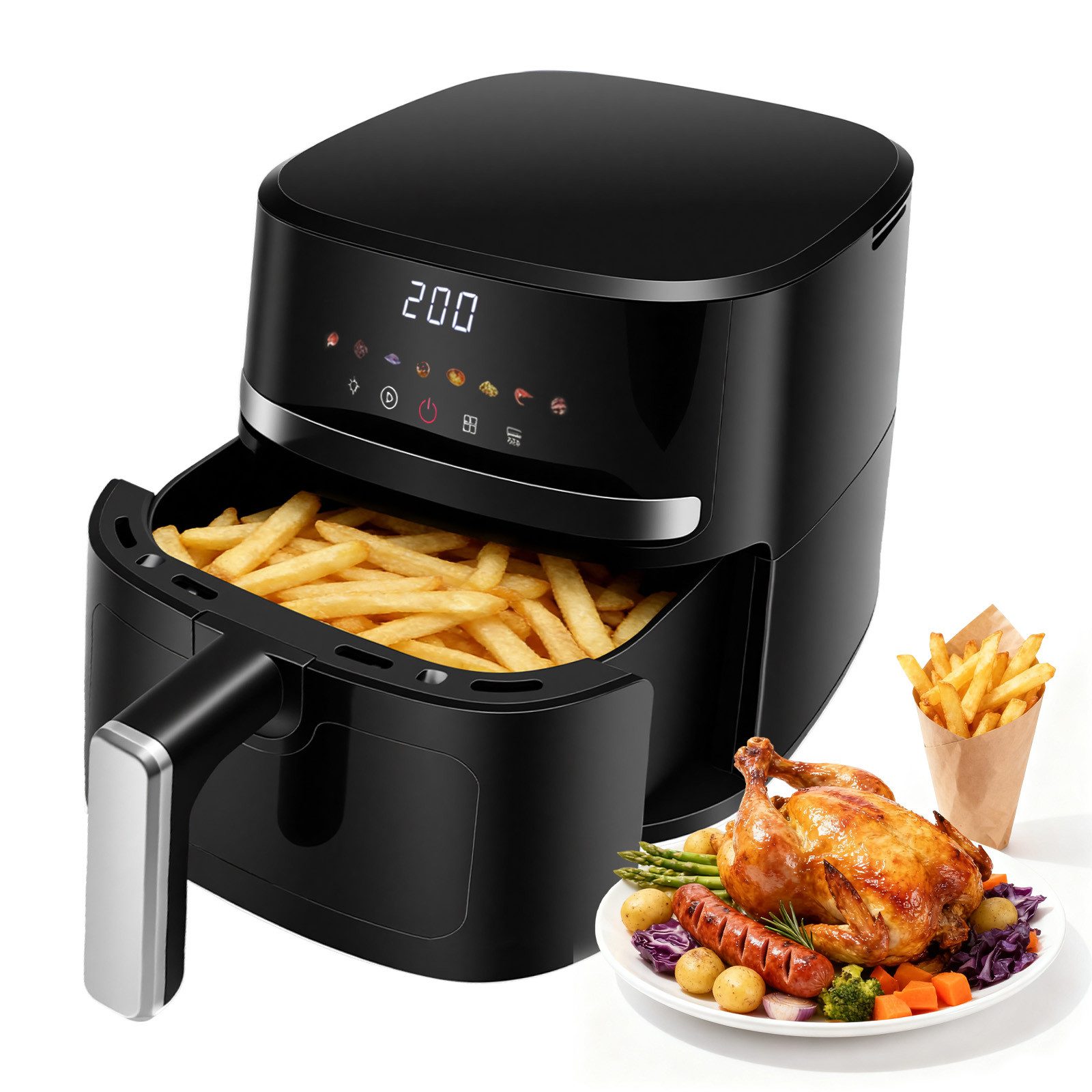 Heißluftfritteuse XL Airfryer digitales Touchscreen-Display 8 Kochprogramme 9 Voreinstellungen