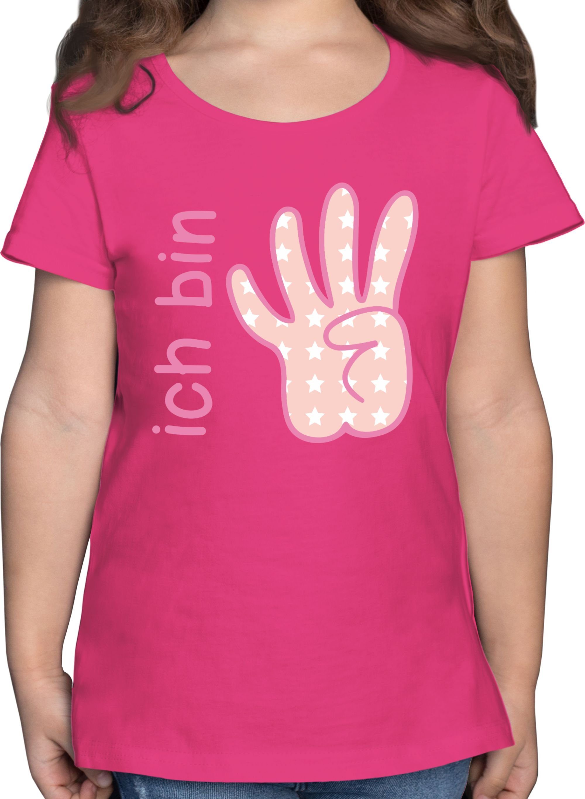 Shirtracer T-Shirt Ich bin vier Zeichensprache rosa 4. Geburtstag 1 Fuchsia