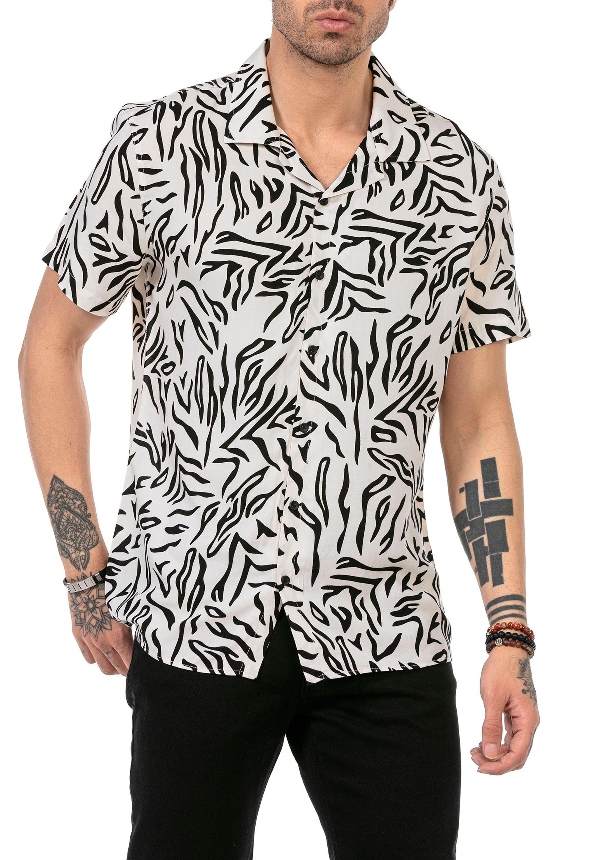RedBridge Kurzarmhemd mit Zebra-Print – Reverskragen, günstig online kaufen
