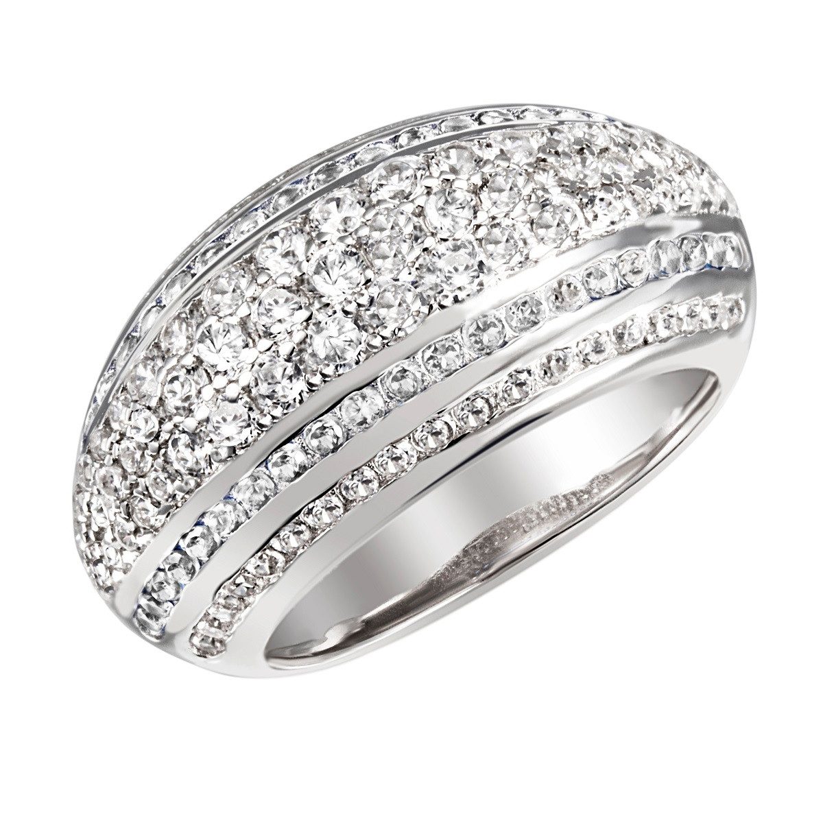 Reflexion Diamonds Silberring mit 179 funkelnden Zirkonia - voluminös geschwungene Vorderseite, mit 179 Zirkonia