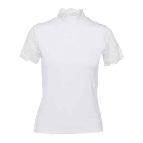 Pure Shape Spitzenshirt Kurzarm-Shirt elastisch (1-tlg) mit Spitzendetail an Ärmeln und Halsausschnitt
