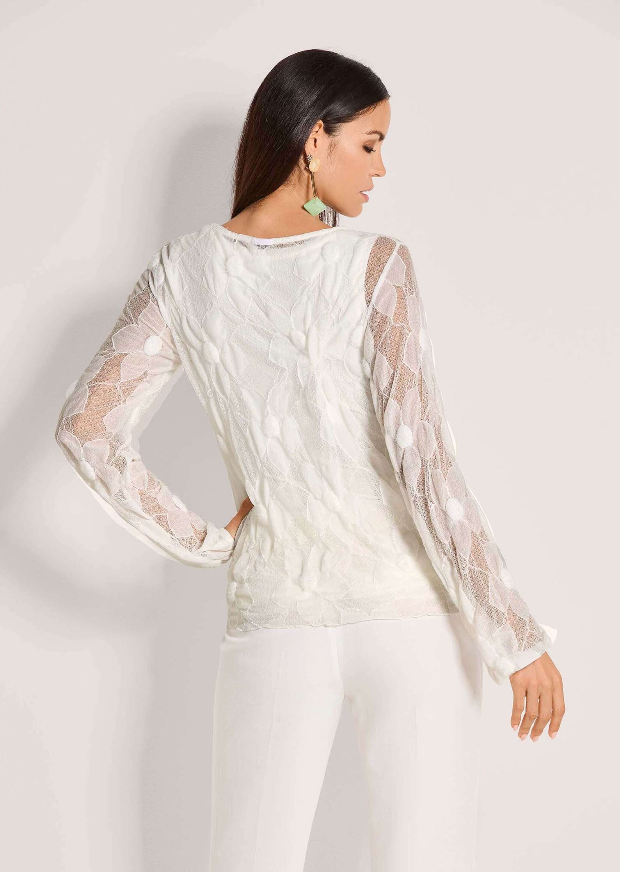 MADELEINE Langarmshirt Elegantes Langarmshirt aus Spitze, transparent Florales Spitzenoberteil mit Rundhalsausschnitt, lockerer Fall