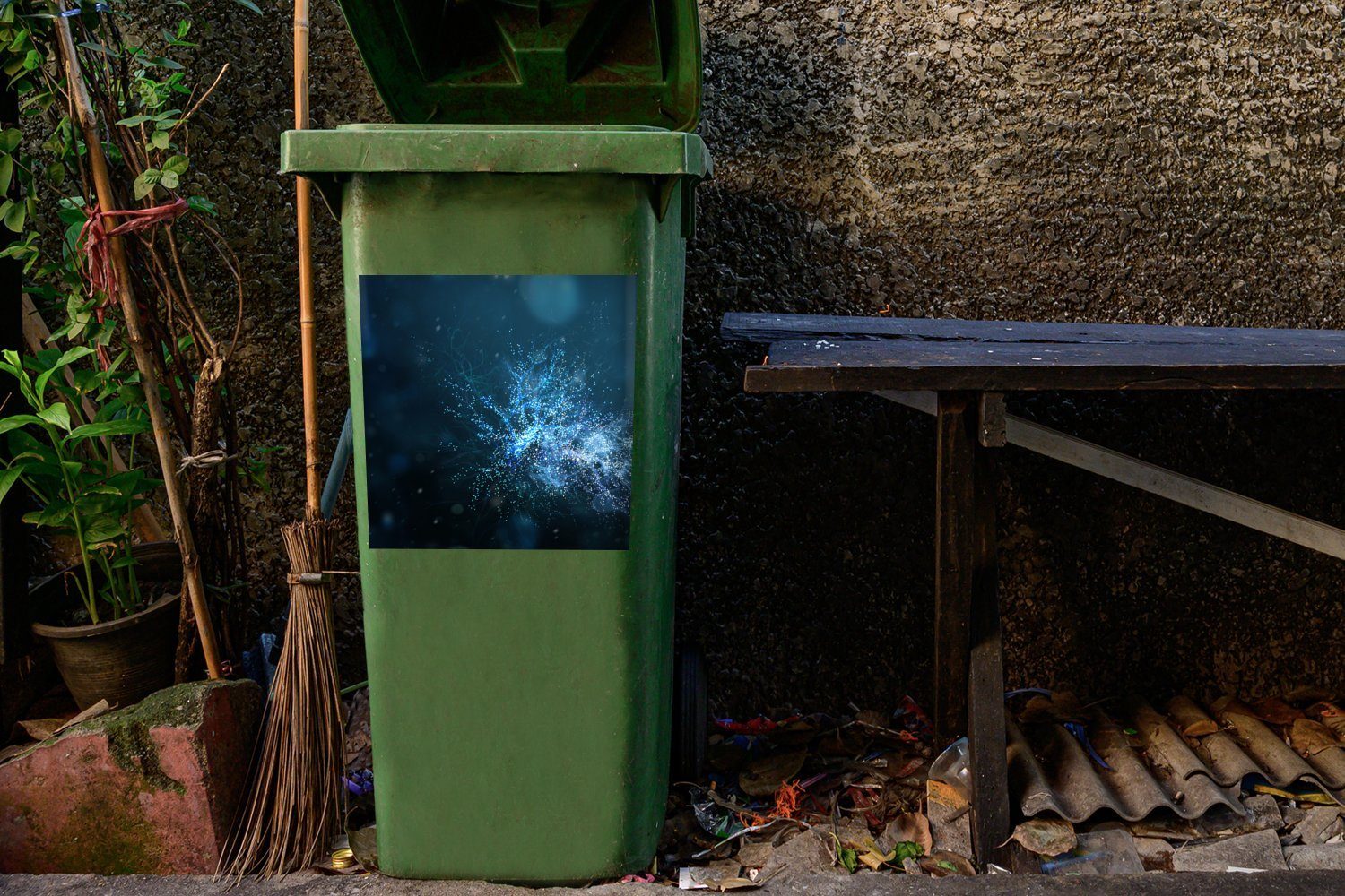 Sticker, Blau MuchoWow - (1 Wandsticker Wasser Mülltonne, Abfalbehälter St), Container, Abstrakt Mülleimer-aufkleber, -
