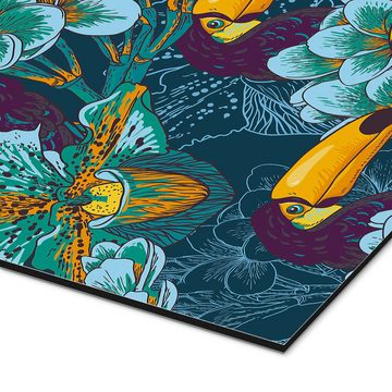 Posterlounge Alu-Dibond-Druck Editors Choice, Tropische Blumen mit Tukan, Orientalisches Flair Grafikdesign