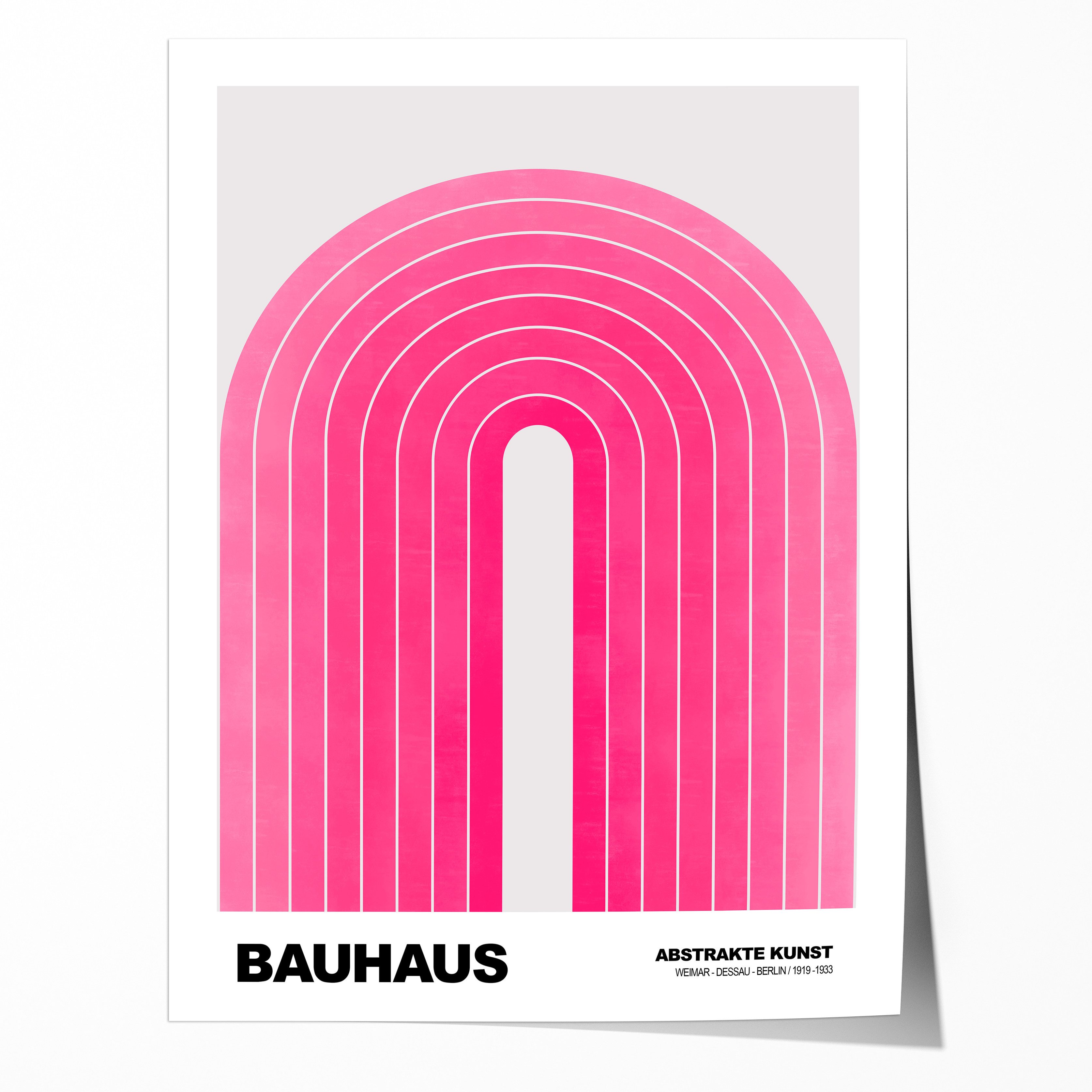 JUSTGOODMOOD Poster Bauhaus Abstrakte Kunst Pinke Retro Bogen Grafik im minimalistischen S, (1 St)