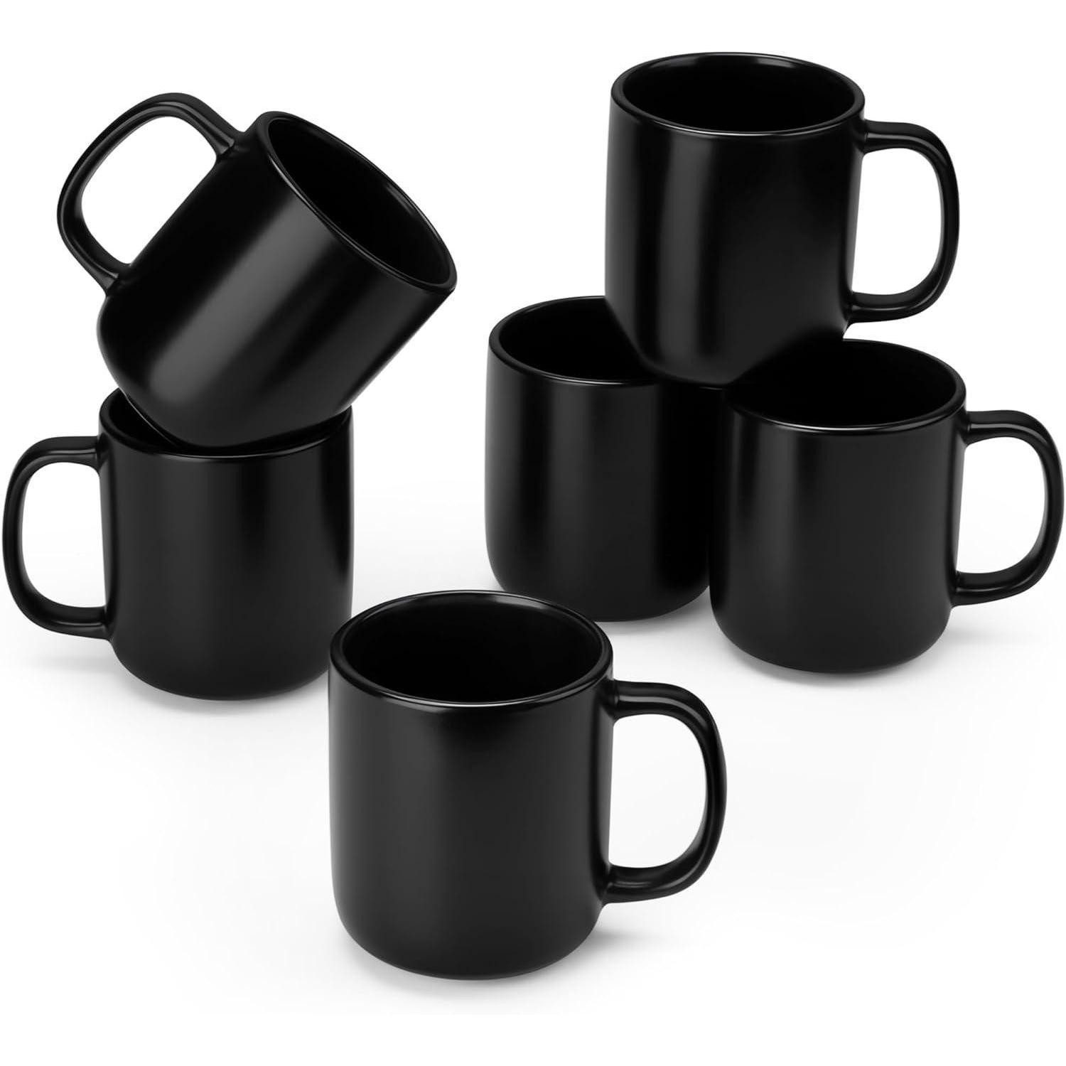LuxusKollektion Tasse Kaffeetassen Steingut 6teilig Set Henkel Große Becher (6x) Schwarz
