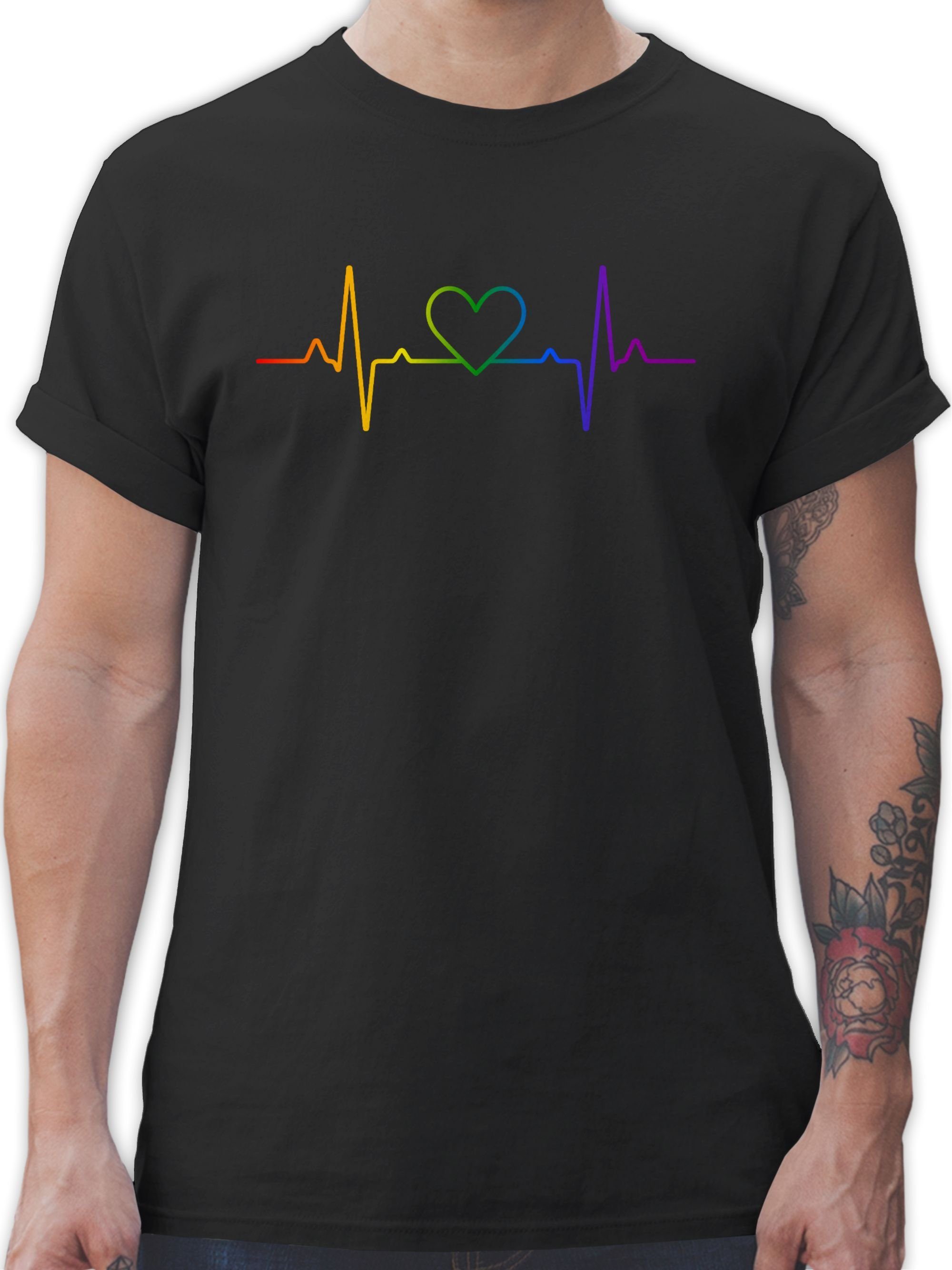 Regenbogen 02 T-Shirt LGBT Pride Shirtracer Kleidung Herzschlag Schwarz