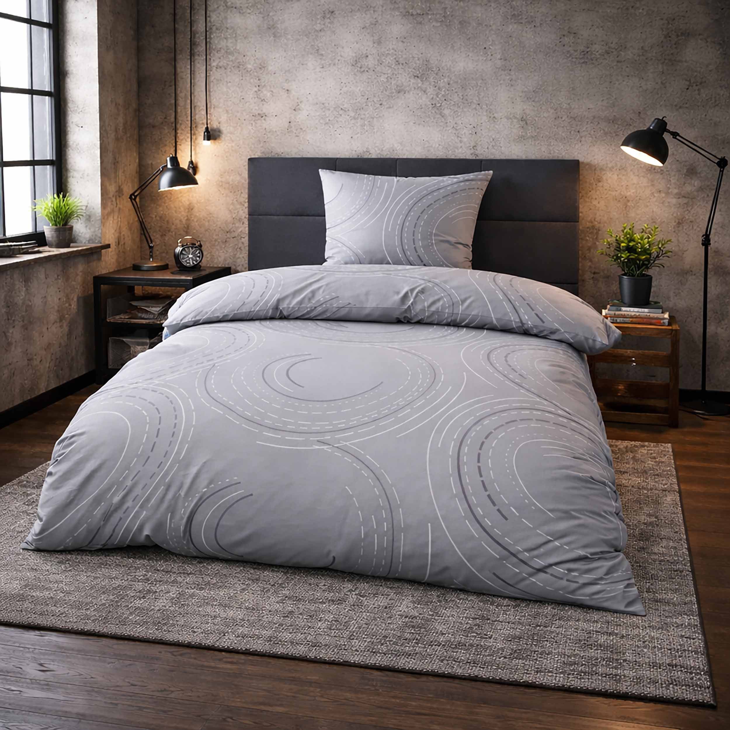 Casa Colori Bettwäsche Microfaser Fleece Wintergarnitur 135x200 cm kuschelig weich, Fleece, 2 teilig, Grau Anthrazit Kreise