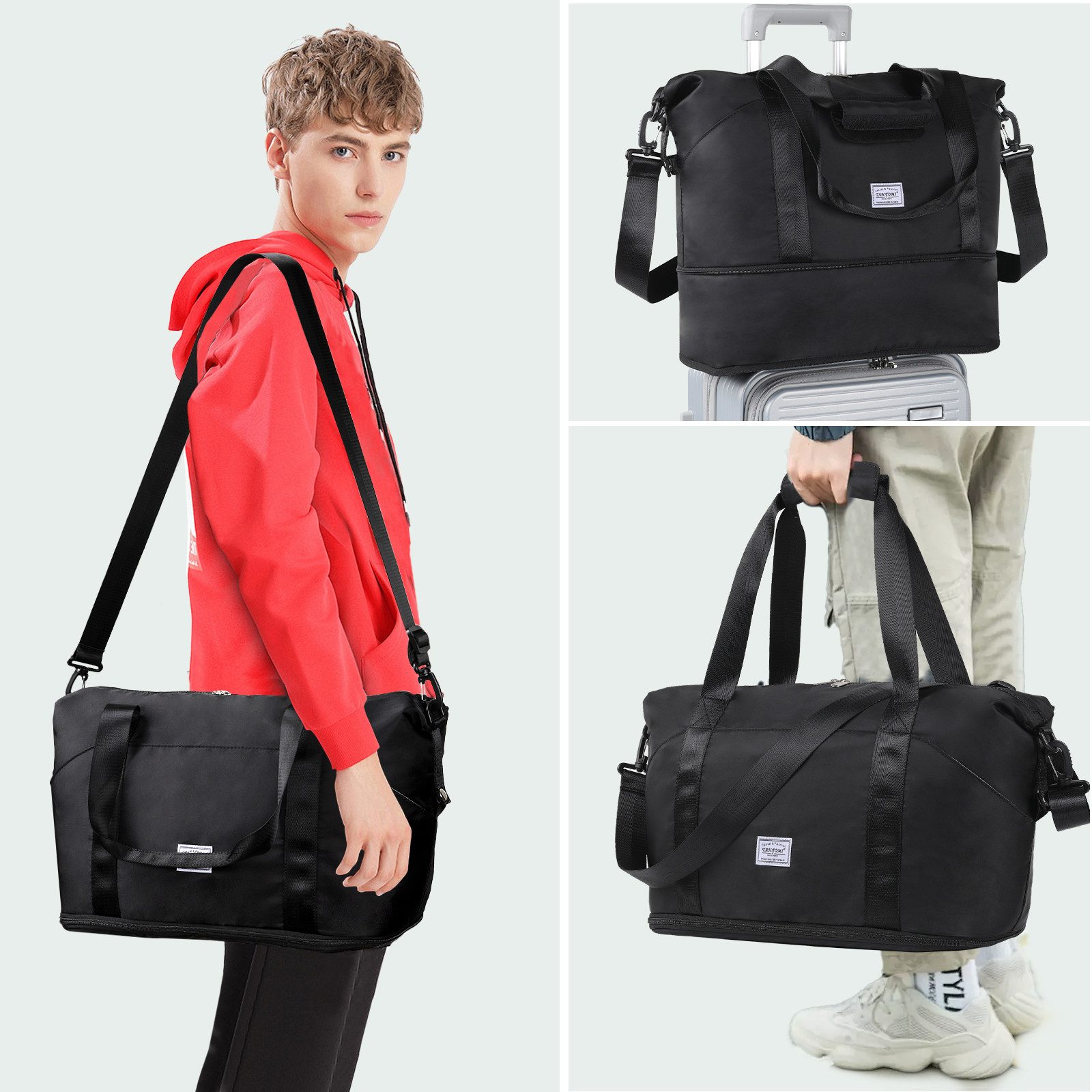 TAN.TOMI Reisetasche Erweiterbares Reisetasche Damen Herren Sporttasche 42x28x23 Handgepäck (Erweiterbares Weekender Bag mit Nassfach), Schwimmtasche Wasserdicht Travel Bag Fitnesstasche Trainingstasche