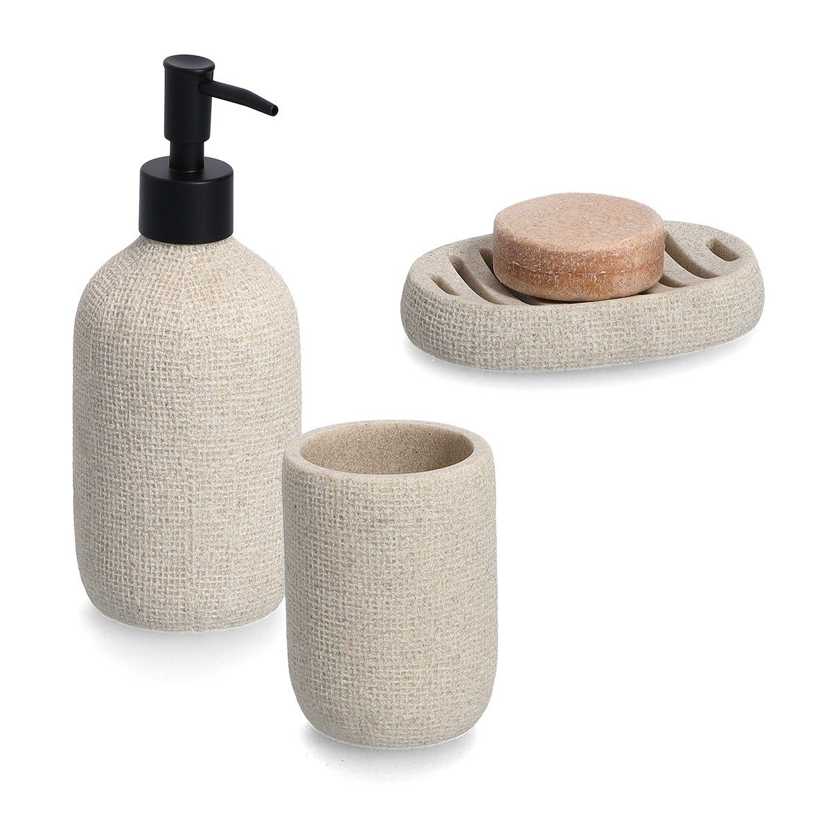 Zeller Present Seifenspender Natural, Polyresin, beige, 370 ml, ca. Ø 8 x 19,8 cm
