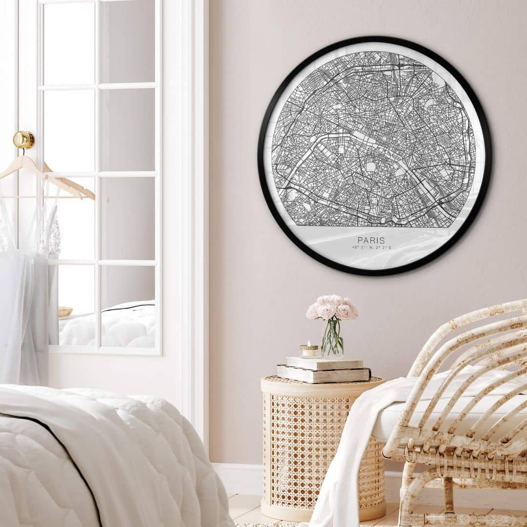 Poster Wandbild Poster Rund Küche Minimalistische Heimat Stadtplan Paris