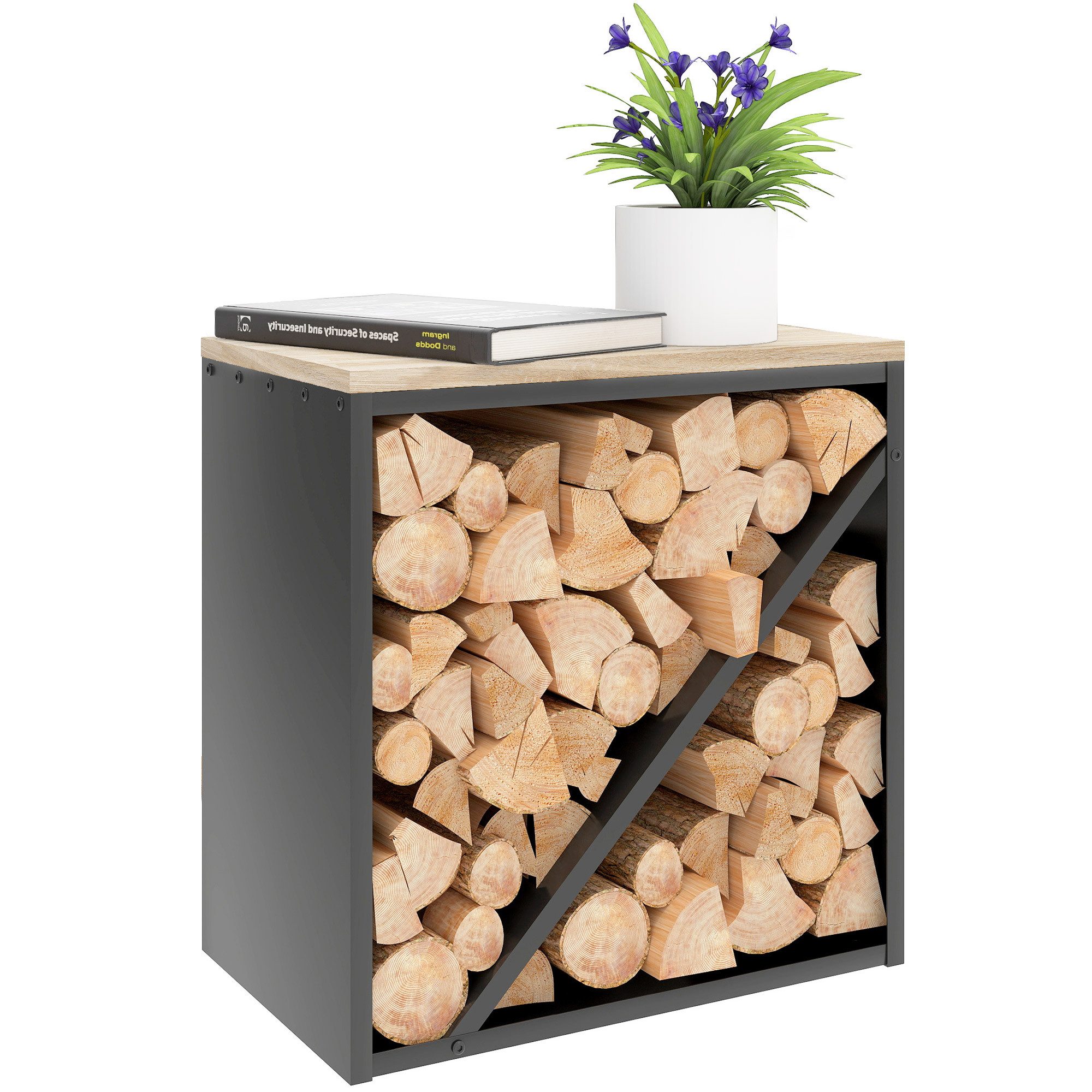 Outsunny Kaminholzregal Brennholzregal mit Trenner Kaminholzständer für Kamin Feuerholzregal, BxTxH:36x36x60 cm, (Holzlager, 1-St., Holzregal), für Feuerholz, B – Bild 2 von 5