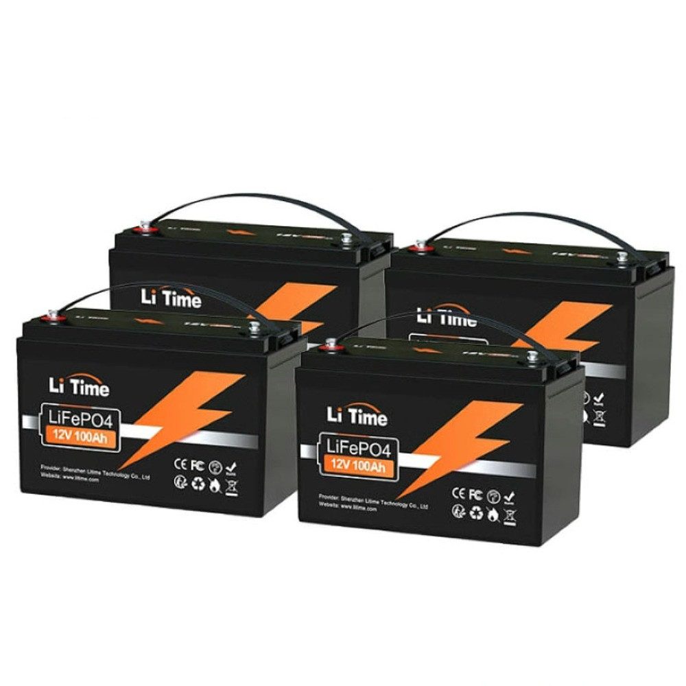 LiTime 12V 100Ah LiFePO4 Batterie mit BMS IP65 1280Wh Stromspeicher Solarakkus (12 V), L329*B172*H214 mm, für Wohnmobile, Boote, Wohnwagen und Solaranlagen