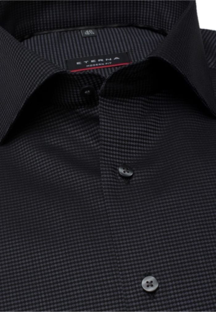 Eterna Langarmhemd strukturiertes Hemd modern fit anthrazit