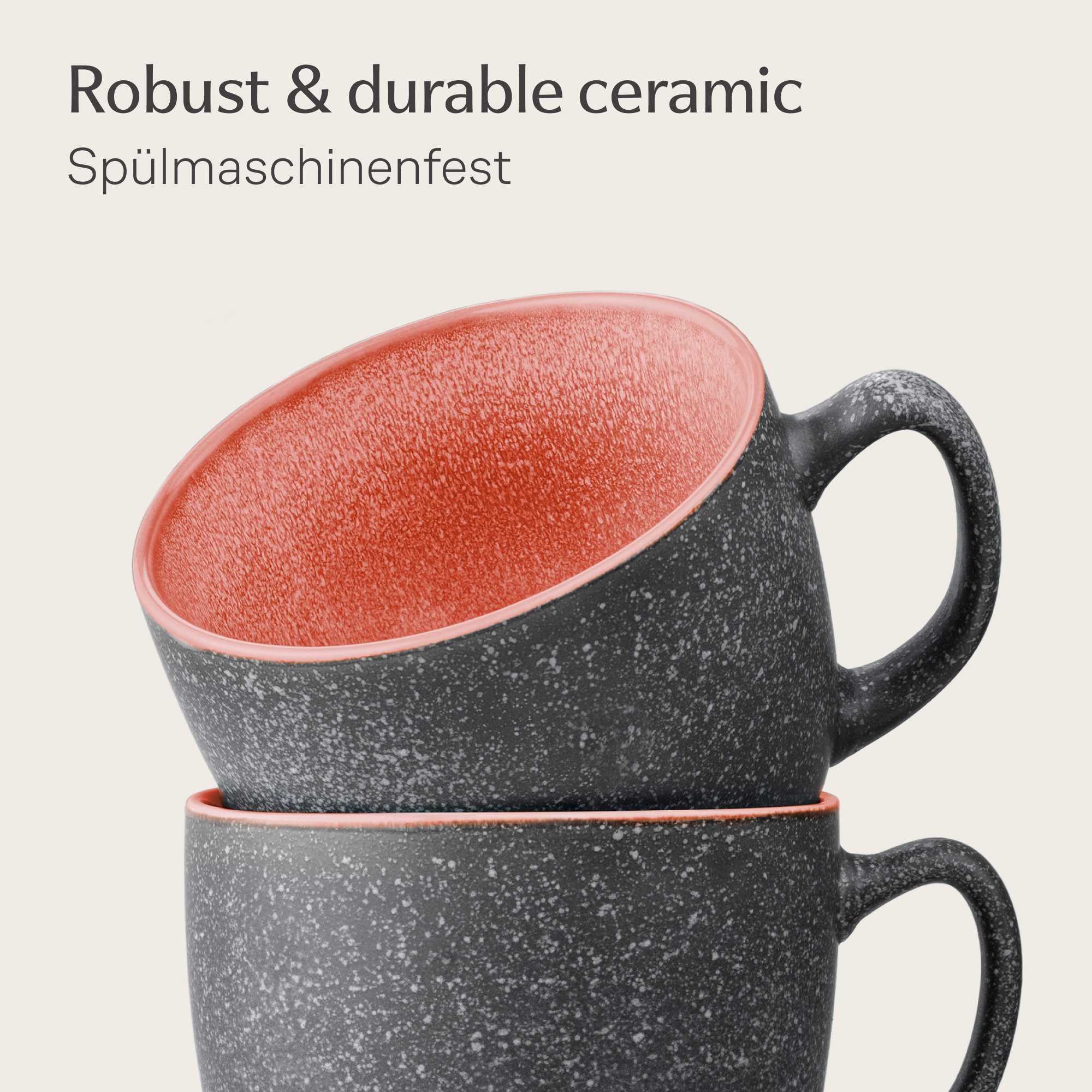 Cosumy Cappuccinotasse Kaffeetassen 4er Set aus Keramik - 350ml, 4-tlg., Keramik, Steingut mit reaktiver Glasur - hält lange warm – Bild 5 von 5