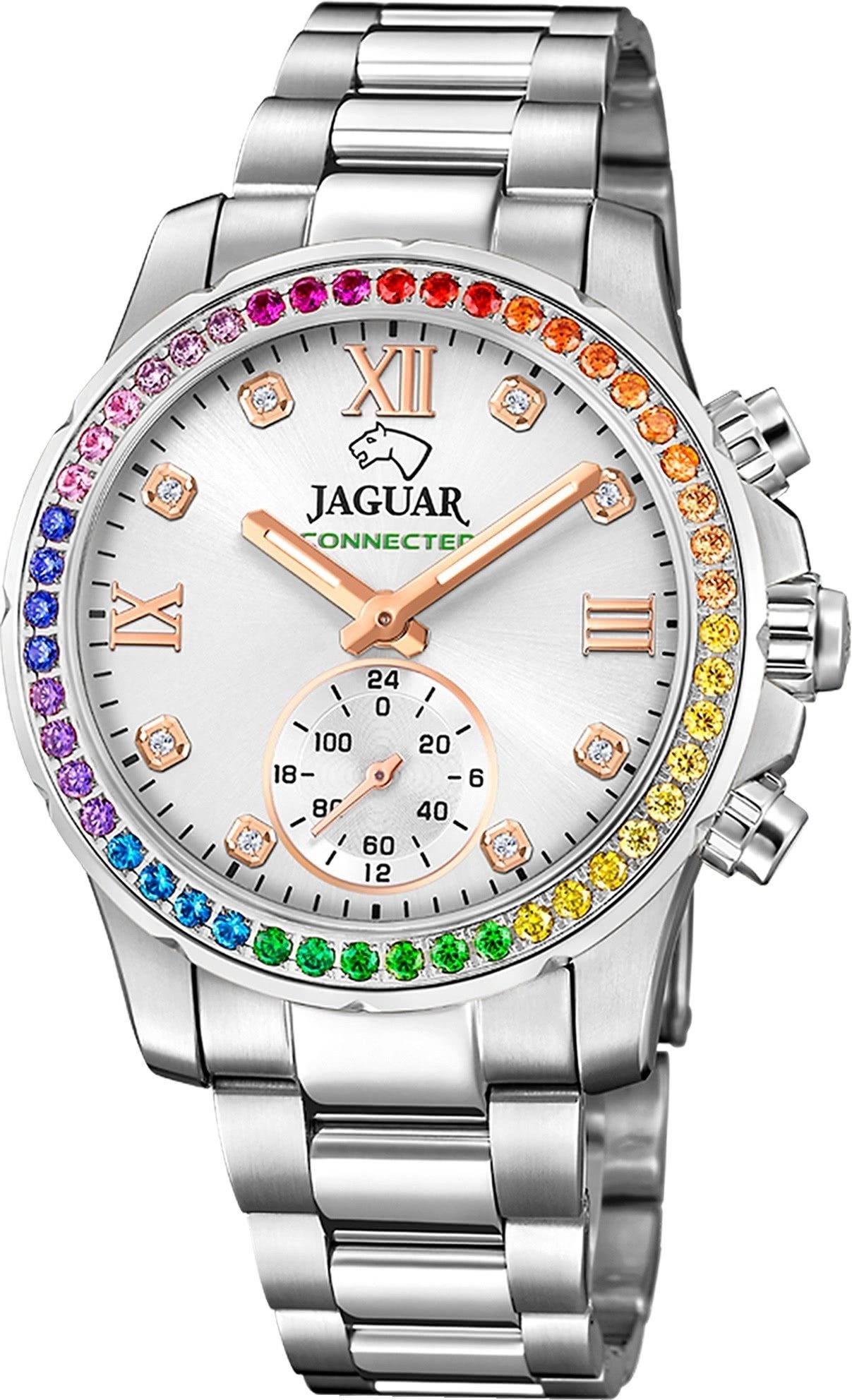 JAGUAR Multifunktionsuhr Jaguar Damenuhr Edelstahl silber Jaguar, (Multifunktionsuhr), Damen Armbanduhr rund, Edelstahlarmband silber