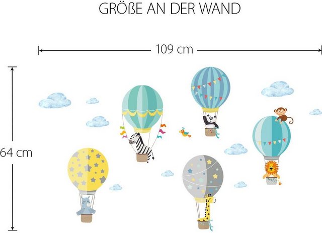 little DECO Wandtattoo »Little Deco Wandtattoo Zoo-Tiere im Heißluftballon«-Otto