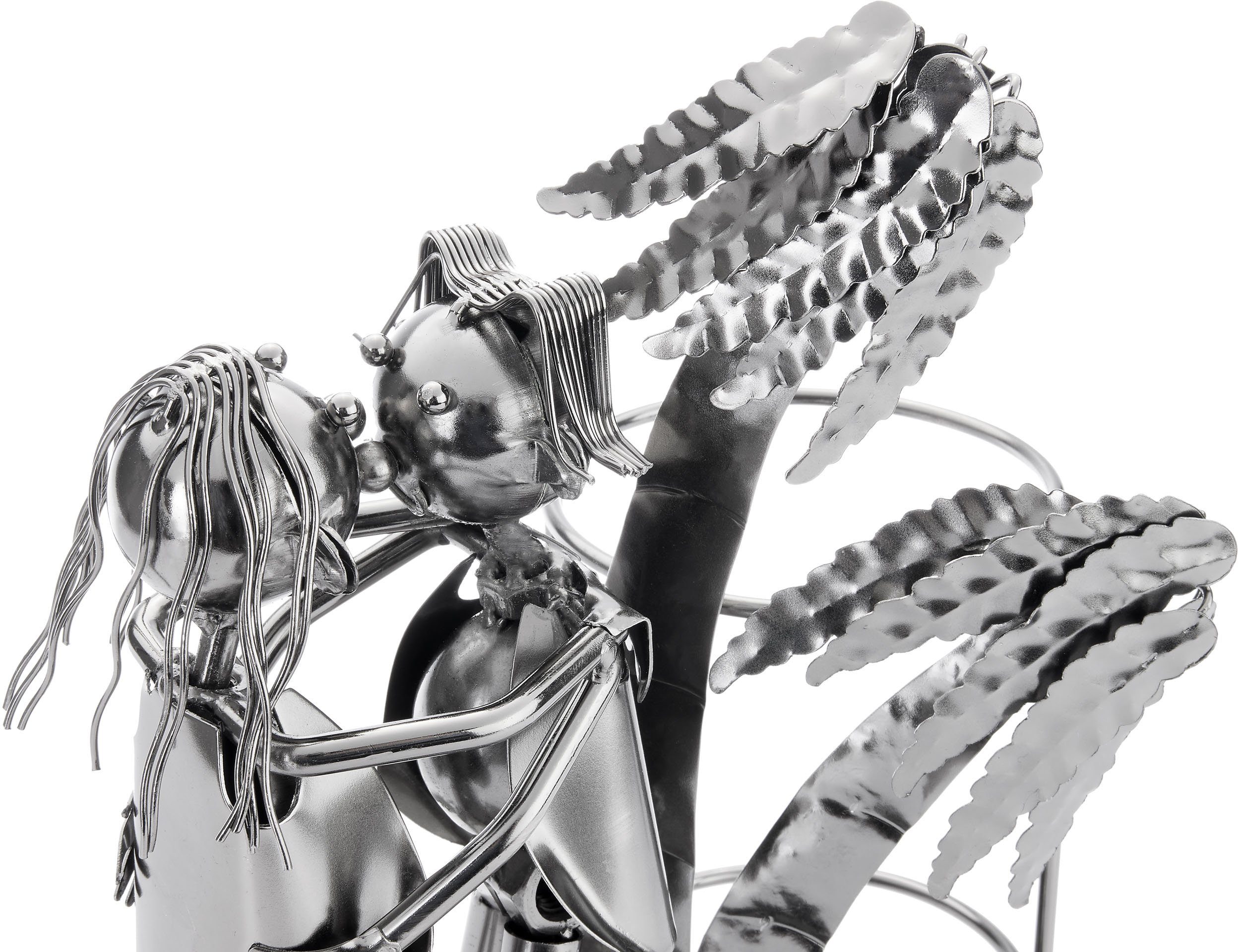 BRUBAKER Weinflaschenhalter Liebespaar mit Palmen - Metall Flaschenhalter Urlauber Paar am Strand, (1-St., Wein Geschenk zum Valentinstag), 24 cm Flaschenständer Dekoration mit Grußkarte