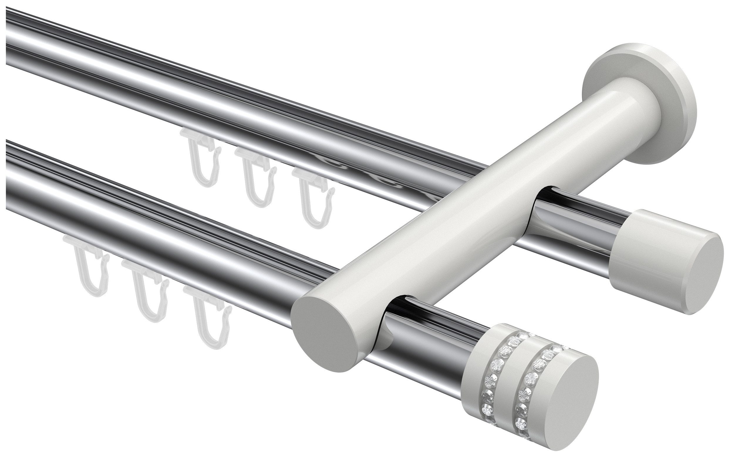 INTERDECO Innenlaufschiene Platon Estana, Ø 20 mm, 2-läufig, Fixmaß, kürzbar, Wandmontage, Aluminium, Chrom / Weiß / Bicolor