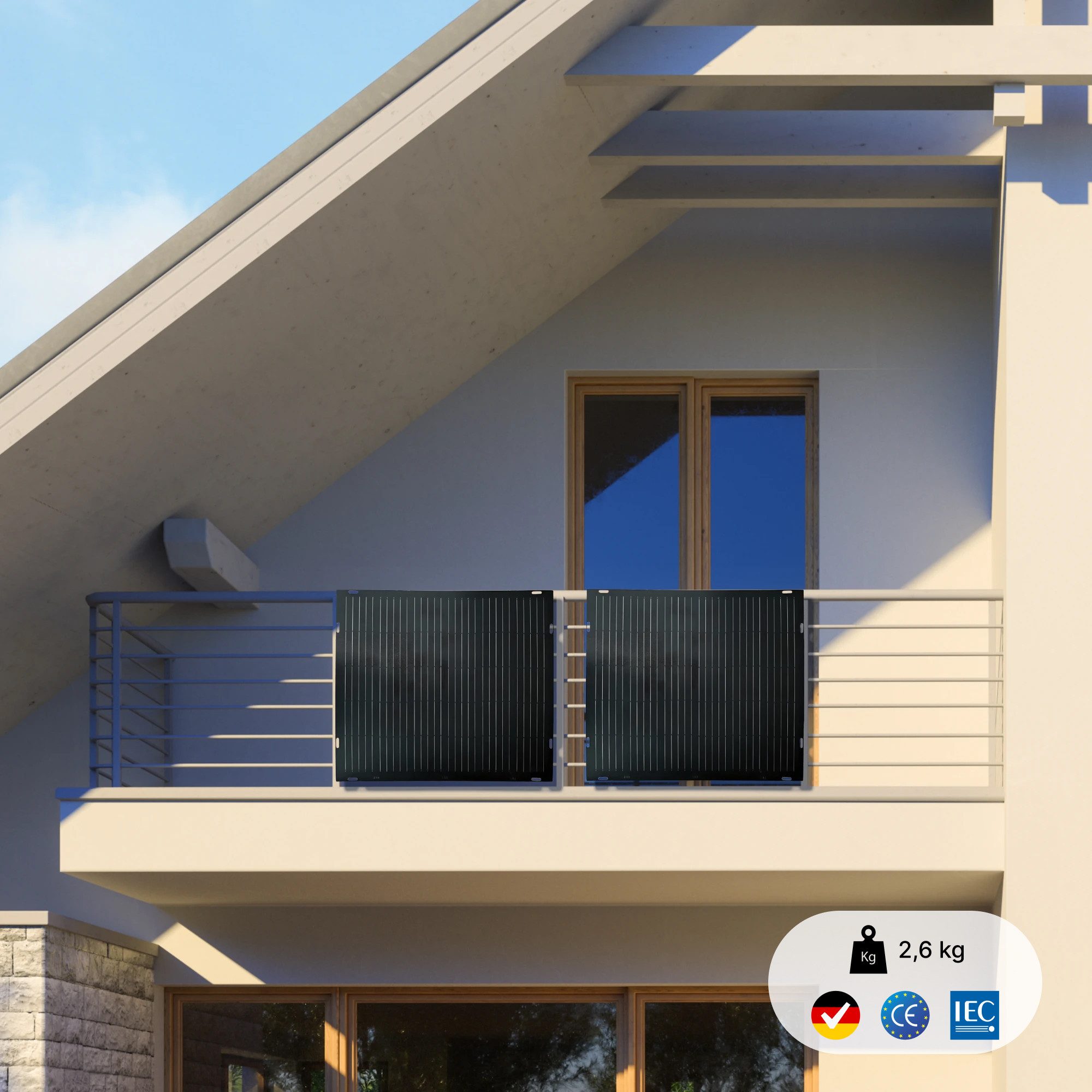 Climatos Balkonkraftwerk Ultra-leicht CLIMATOS Smart 300 Balkonkraftwerk mit Flachkabel., 300 W, monokristallin, (Komplettpaket, 2-St., APsystems EZ1-M, 5m Schuko, Premium, glasfrei,leicht, flexibel), ultraleicht, glasfrei, klein, leicht, werkzeuglos