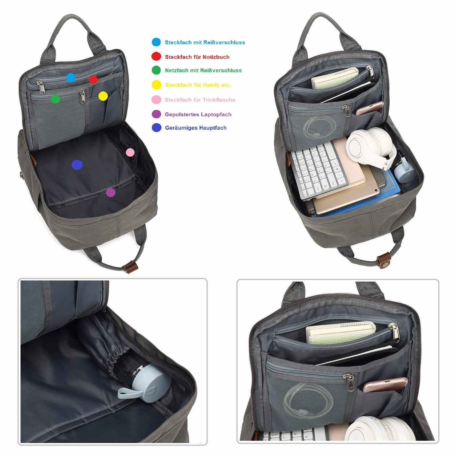 TAN.TOMI Schulrucksack Rucksack für Schule, Arbeit und Freizeit. Tagesrucksack für Teenager, Daypack Rucksack Damen Herren- Anti Diebstahl Tasche – Bild 4 von 5