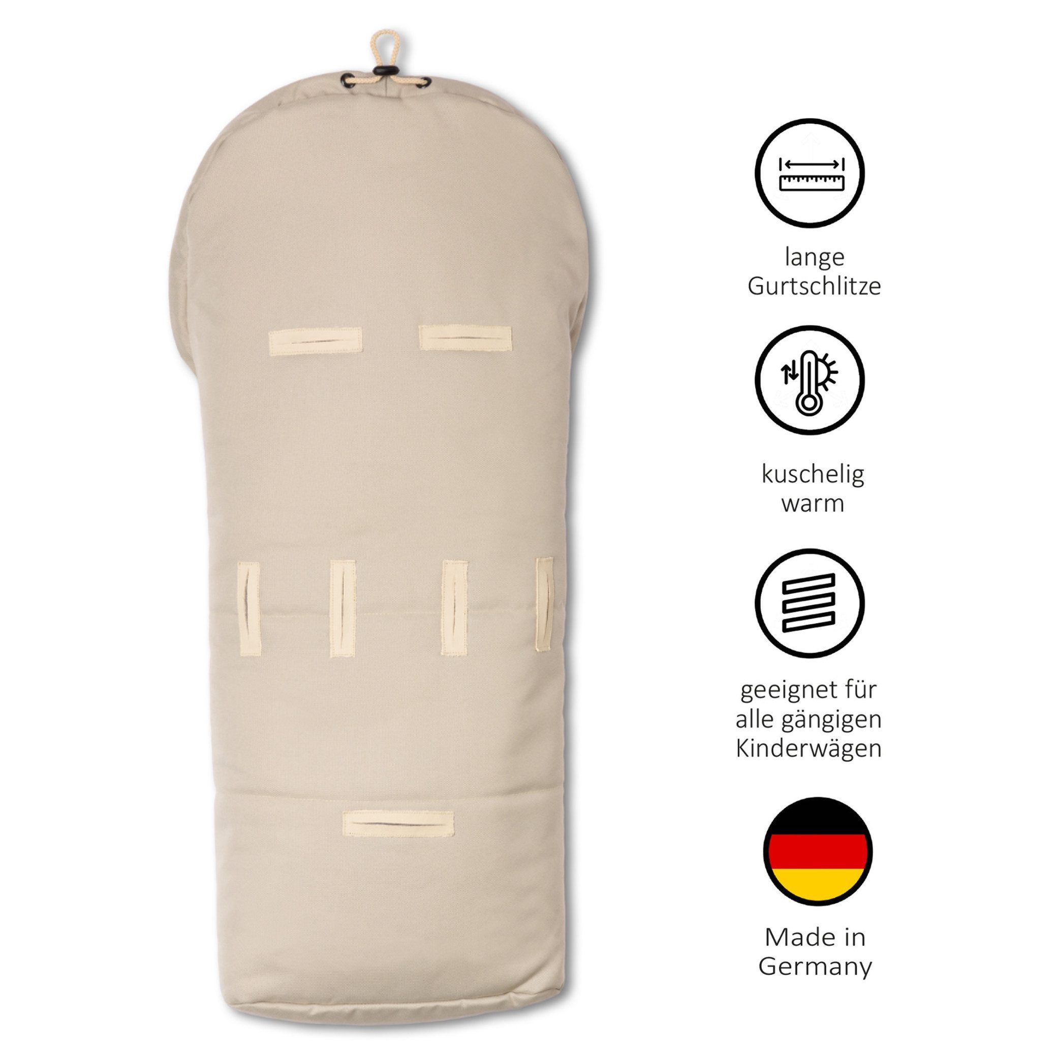 Hofbrucker seit 1948 Fußsack Lammfell-Fußsack Eskimo für Babyschale, Kinderwagen und Buggy, warmer Winterfußsack mit echtem Lammfell wasserabweisend mit mittigem