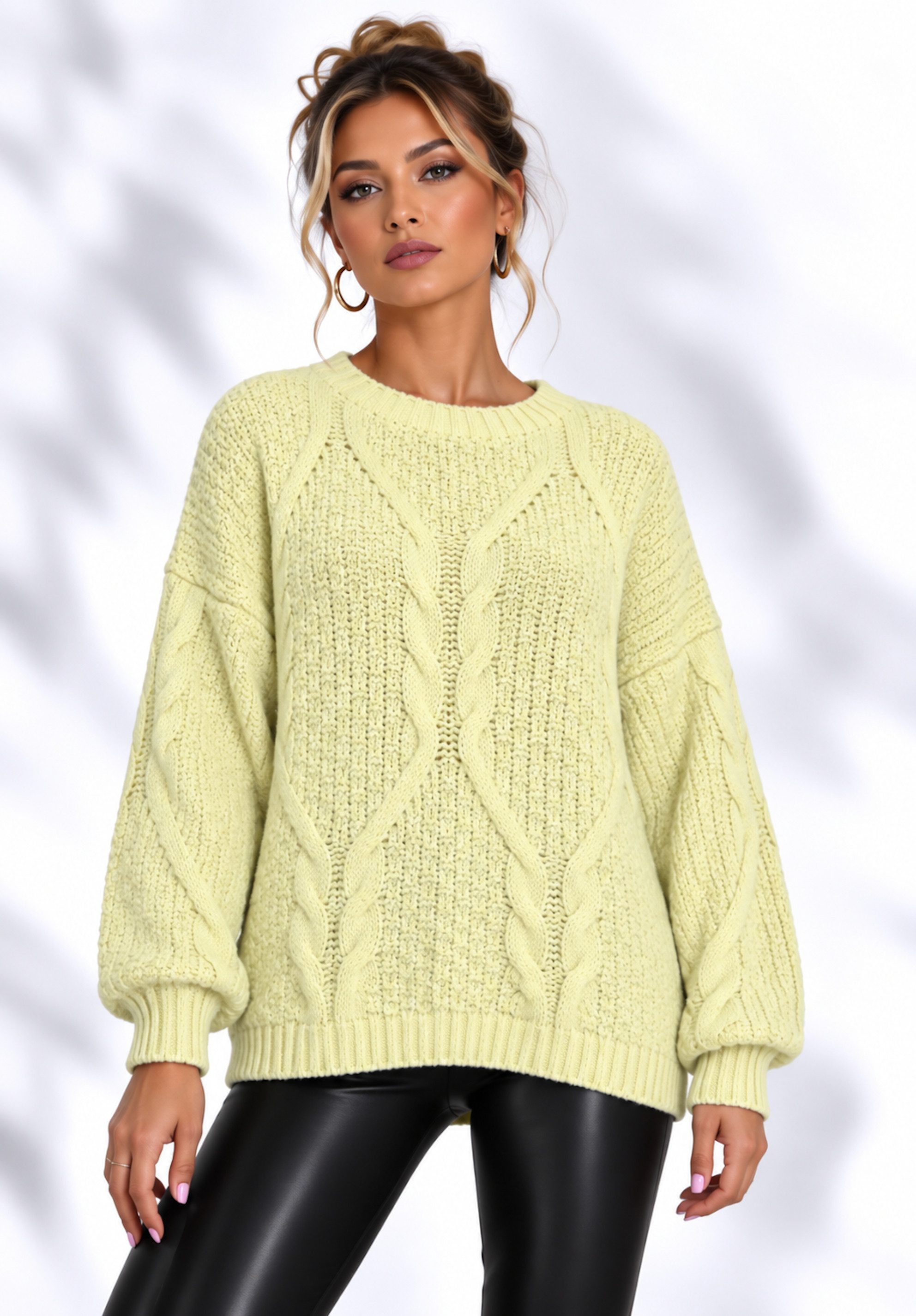 Worldclassca Longpullover WORLDCLASSCA Oversize Strickpulllover Lang Zopf Muster Dick Winter Neue Kollektion - Stilvolle und gemütliche Strickmode für Damen