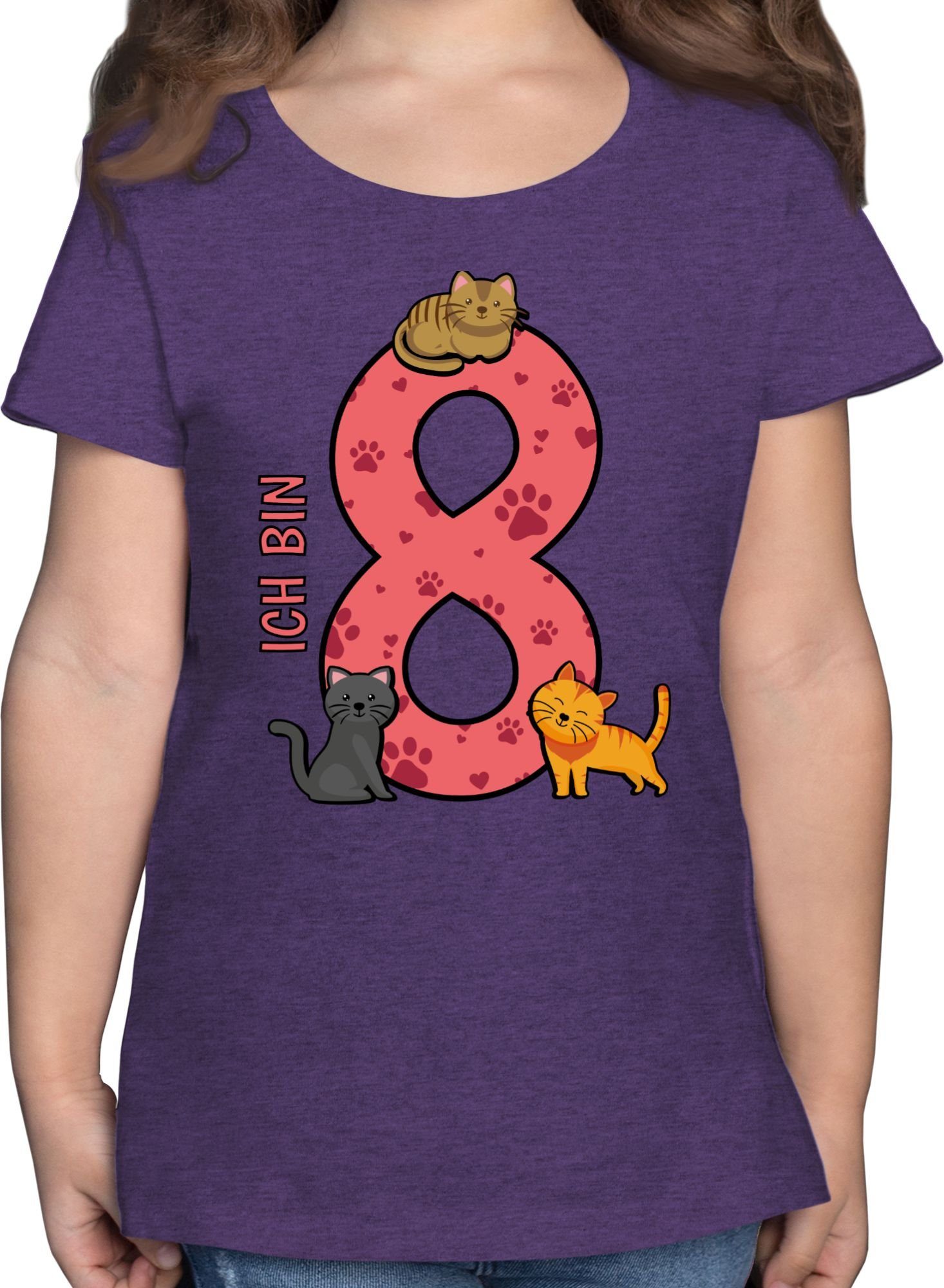 Shirtracer T-Shirt Katzen Achter 8. Geburtstag 3 Lila Meliert