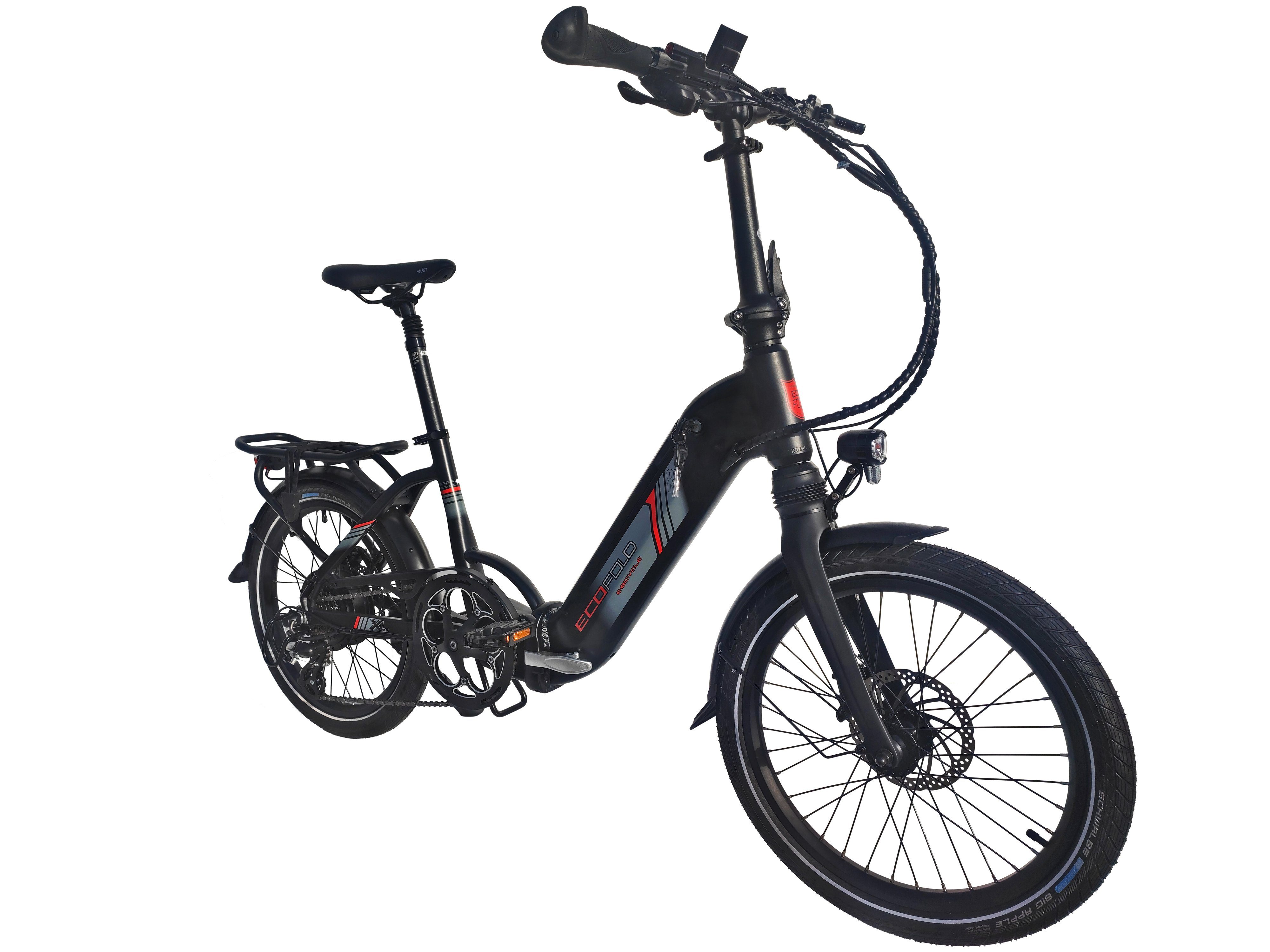 Akku weiss, 7-Gang Wh 250W Schaltwerk, Gang Shimano schwarz E-Bike 7 Zoll Shimano Kettenschaltung Heckmotor Heckmotor, BFH400N E-Bike 504,00 Trigger Bafang 20 Ecofold ECOFOLD Kettenschaltung,