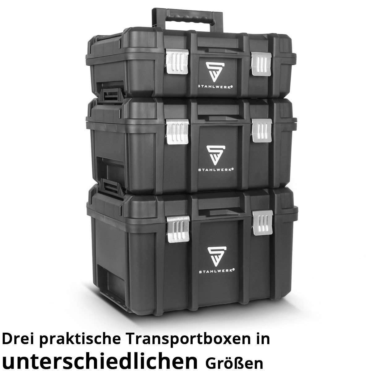 STAHLWERK Werkzeugbox Mobiler Werkzeugtrolley mit 3 Systemboxen Teleskopgriff 4 Lenkrollen (3 St)