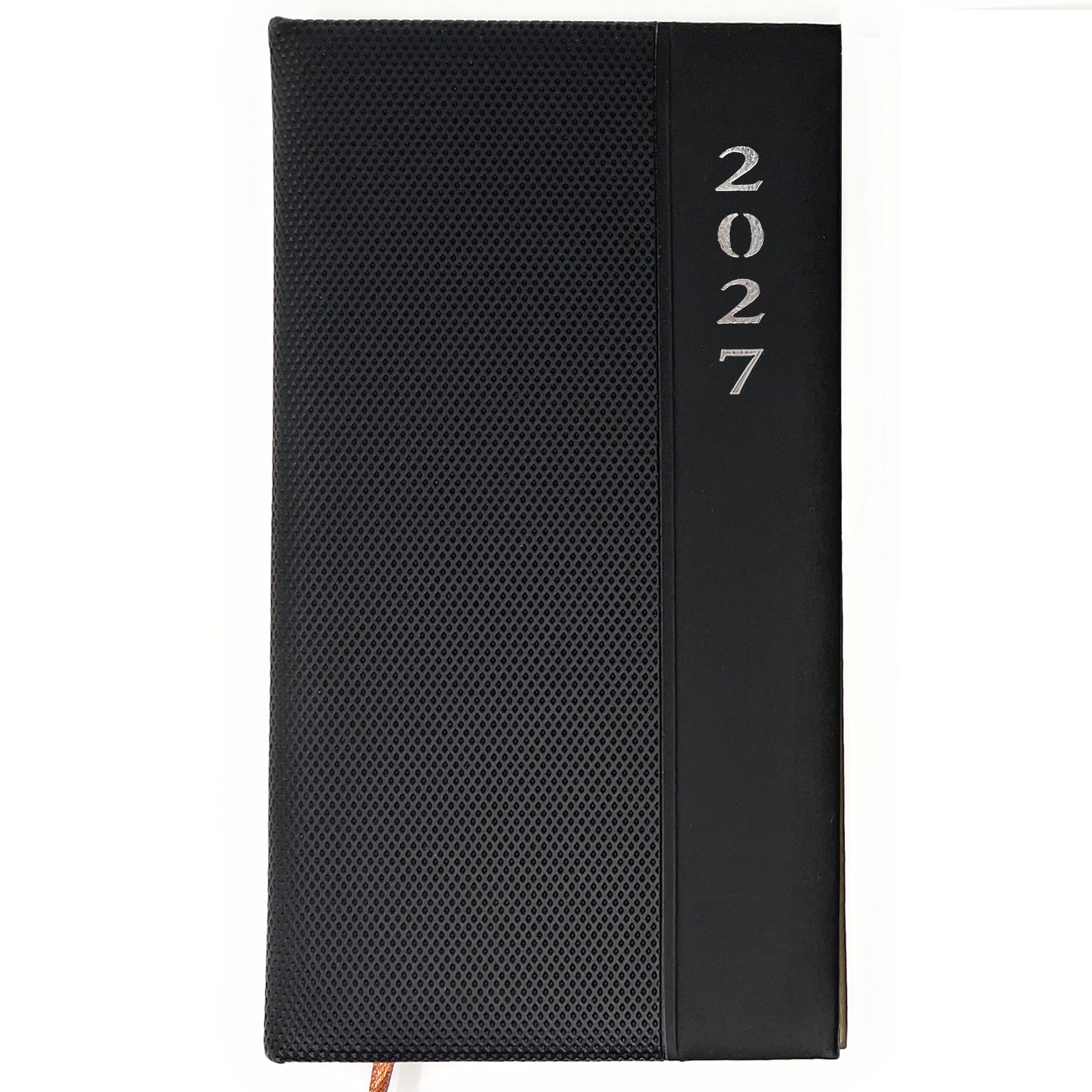 AMLI Taschenkalender Taschenkalender 2027 A6 Lang 1 Woche 2 Seiten Softtouch Schwarz, A6 Lang 10,5x17,8 cm, Softtouch, Leseband, Ferien & Feiertage