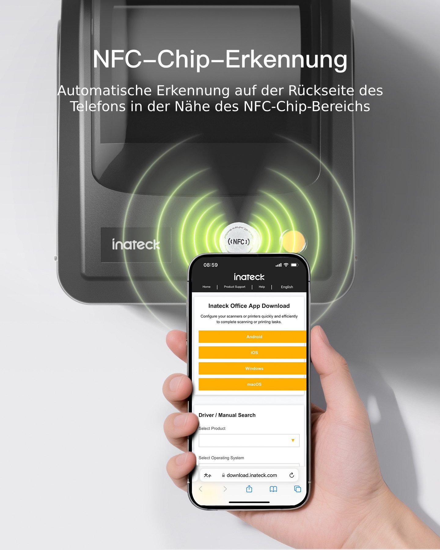 Inateck Versandetiketten Drucker 4x6 Thermodrucker Bluetooth Etikettiergerät Etikettendrucker, (Label Printer mit Etiketten)