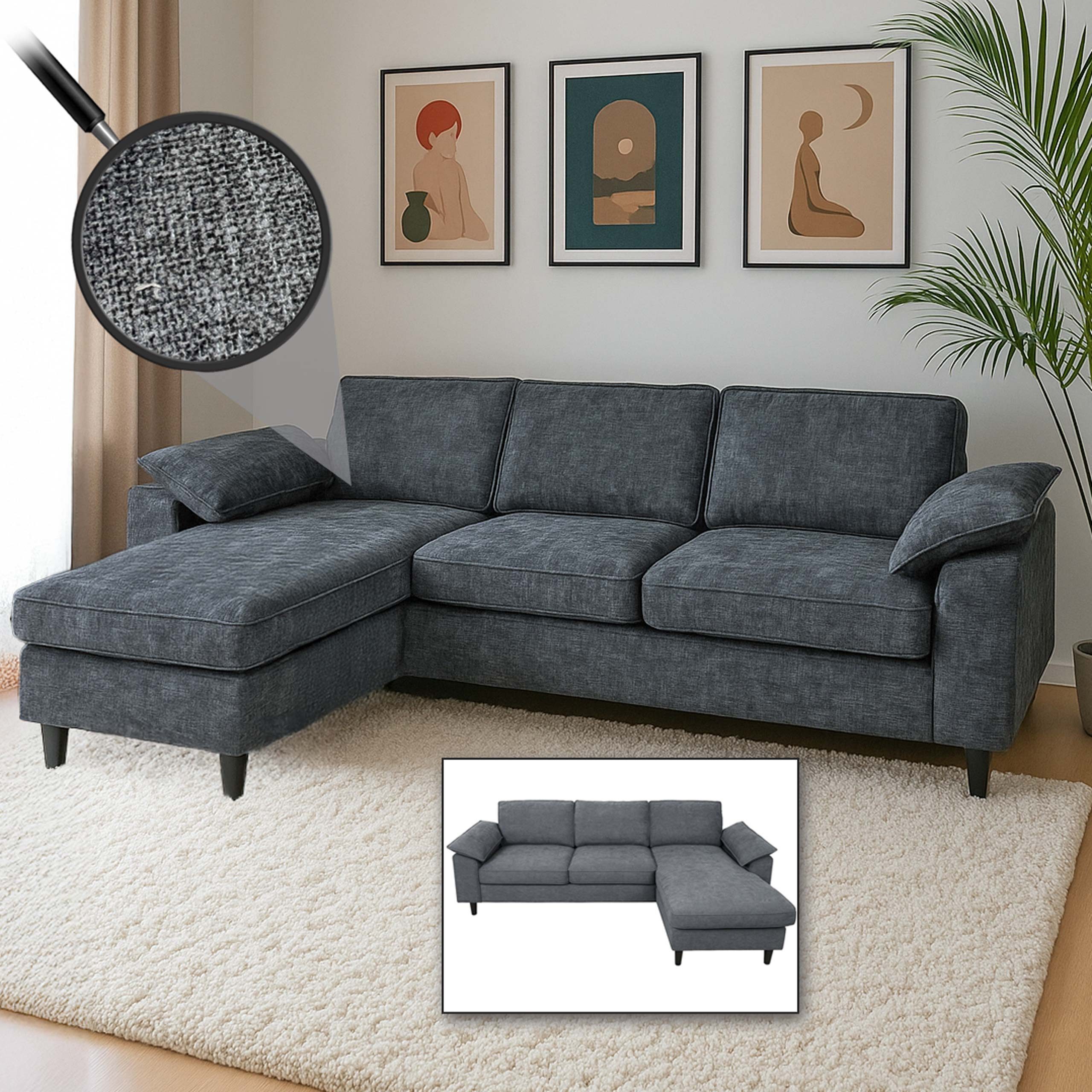 MCW Ecksofa MCW-O71, Liegefläche links/rechts montierbar
