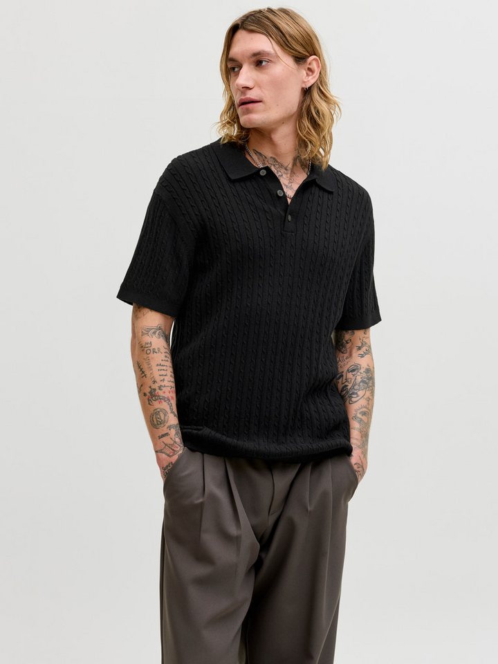 Jack & Jones Polokragenpullover JJEEMIL KNIT CABLE POLO SS LN mit Polokragen