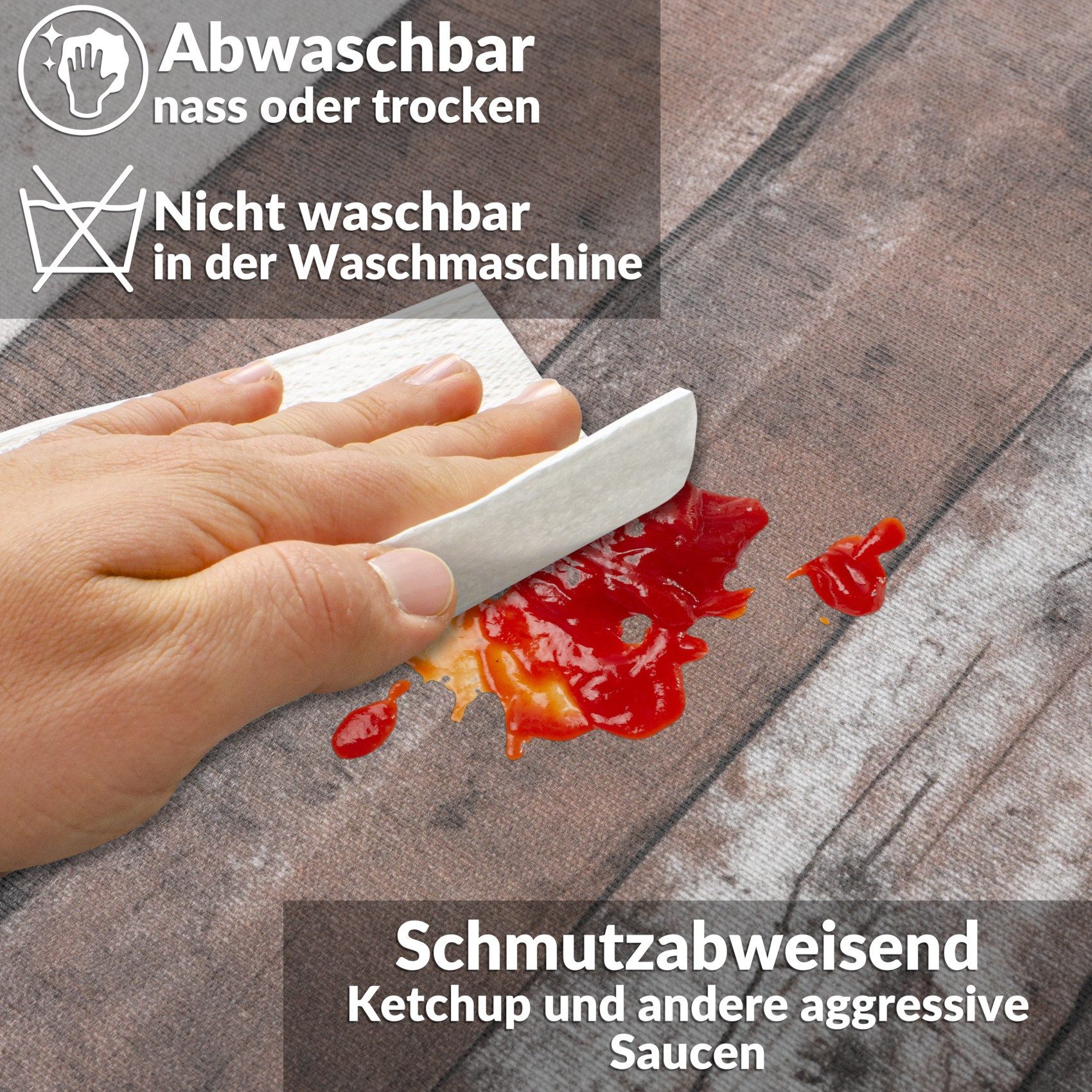 ANRO Tischdecke aus Baumwollmischung, Holzoptik, abwaschbar, Schnittkante – Bild 5 von 5