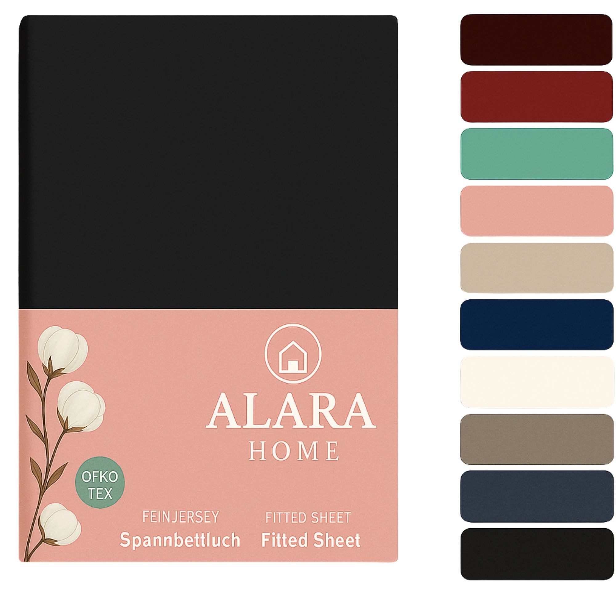 ALARA HOME Spannbettlaken 180x200 Baumwolle 100% Spannbetttuch Bettlaken Jersey 140x200, 90x200, Spannbetttuch,145 g/m², Topper,Rundumgummi, Atmungsaktiv