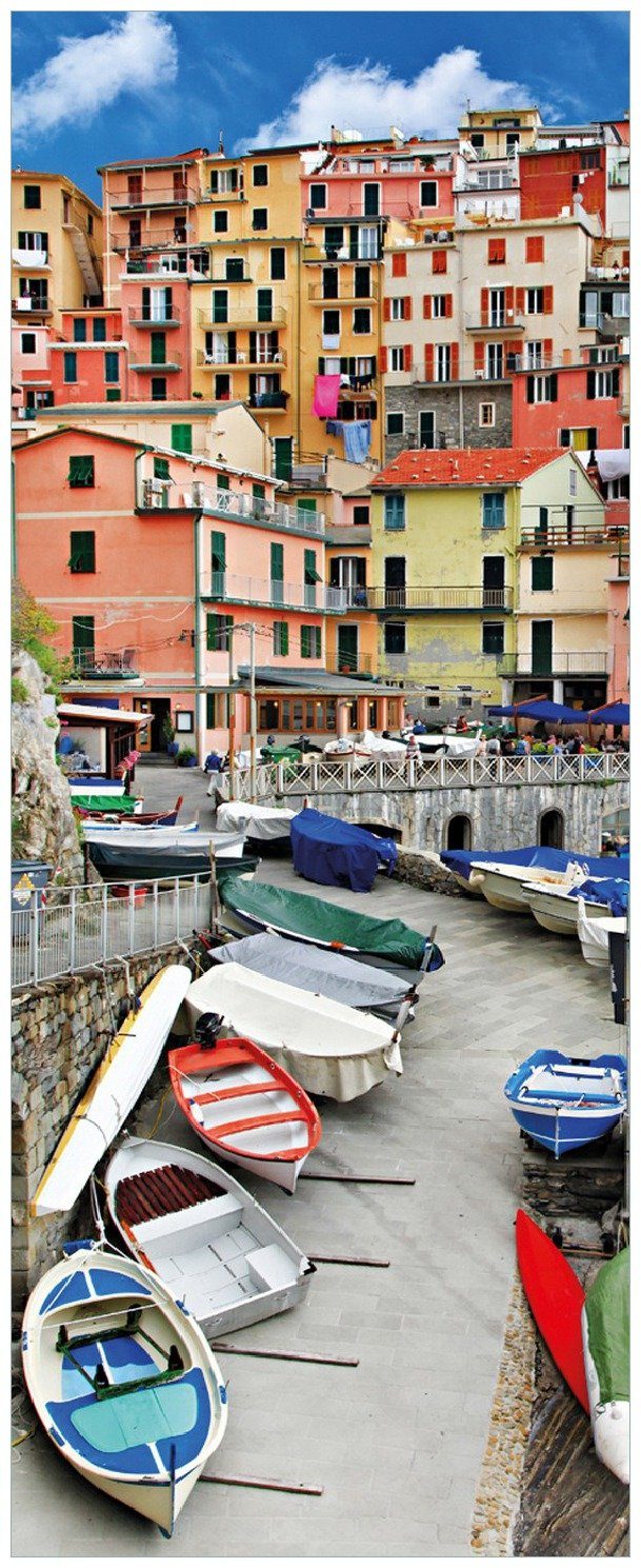 Wallario Memoboard Bunter Hafen in Italien | Wandtafeln