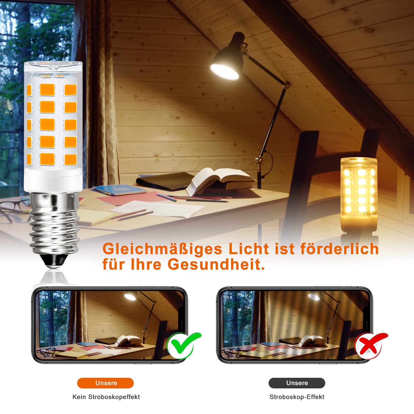 ZMH LED-Leuchtmittel E14 Vintage 8ER Glühbirne - 2700K Retro Glas 3W Energiesparlampe, E14, 8 St., Warmweiß, Aufgerüsteten 2835 SMD-LEDs für Schlafzimmer Küche – Bild 3 von 5